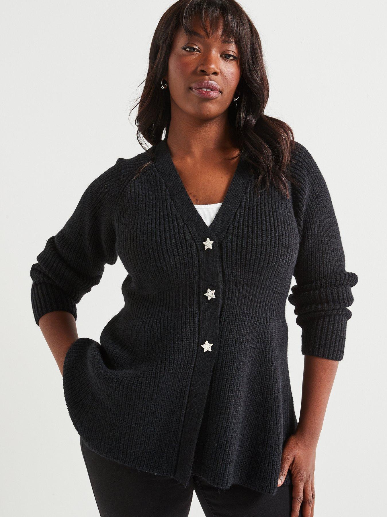 v-by-very-curve-star-button-peplum-cardigan-black