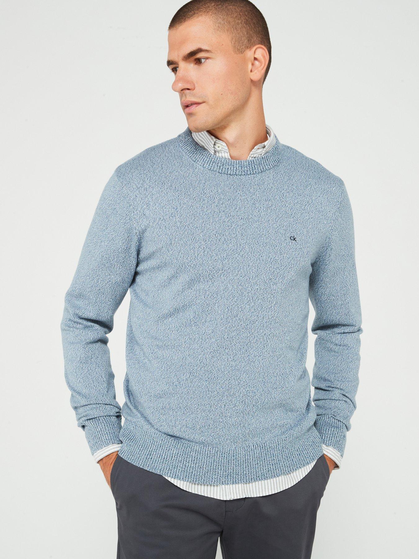 undefined Calvin Klein Mouline Textured Logo Crew Knitted Jumper - Dark Blue