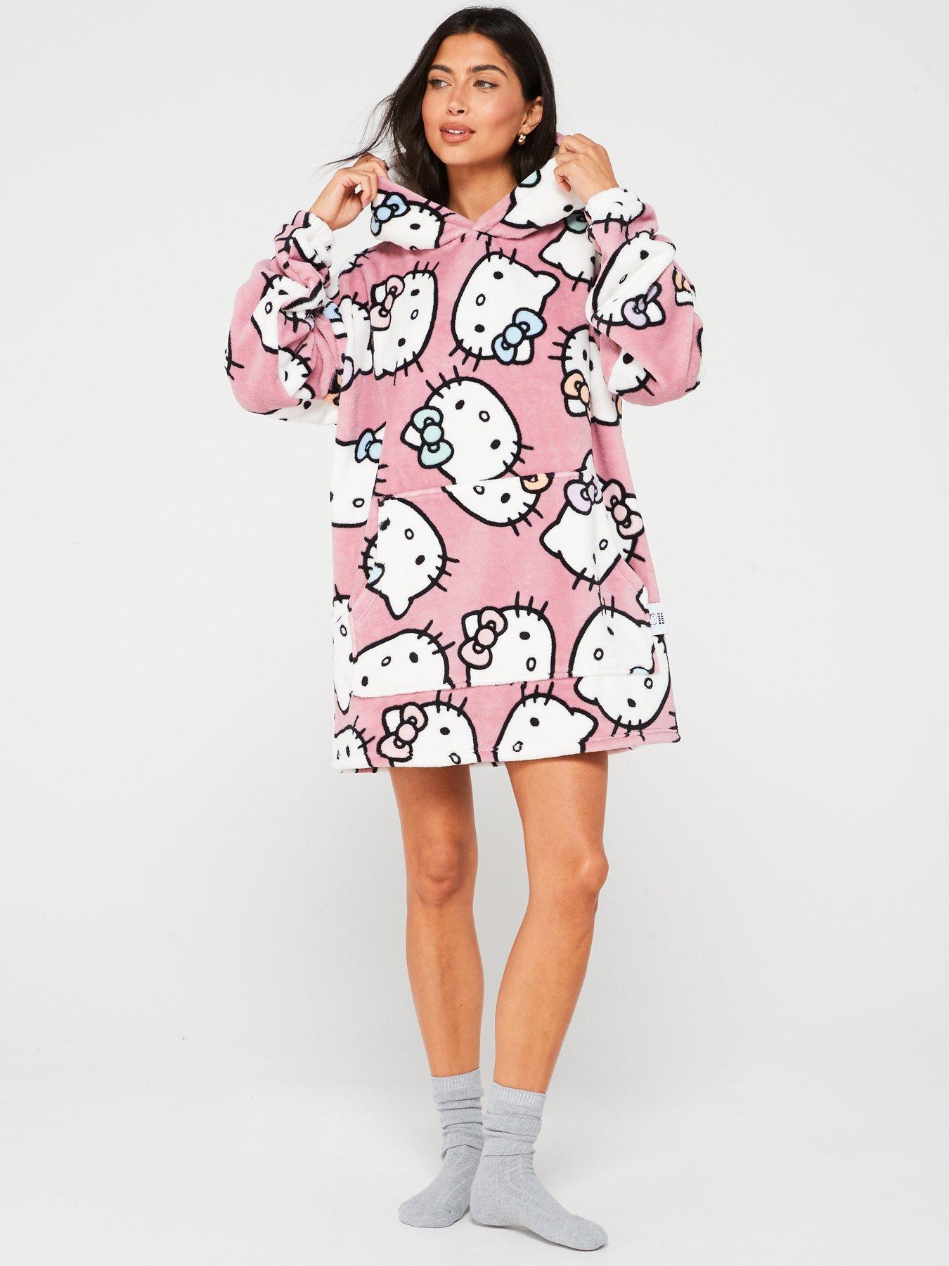 hello-kitty-ladies-hello-kitty-fleece-hooded-blanket-pink