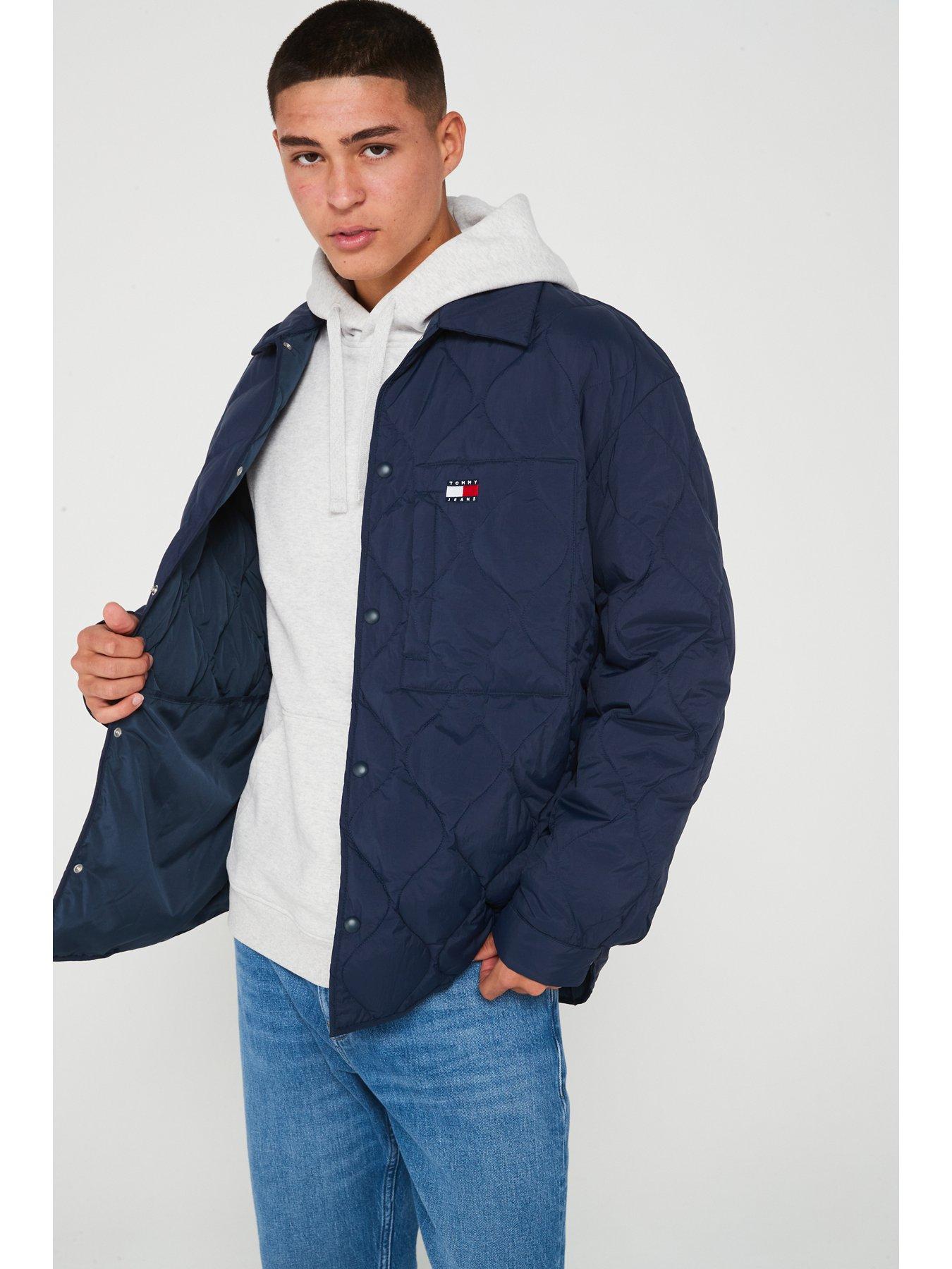 Image 1 of 4 of Tommy Jeans Tommy Jeans Flag Button Thru Quilted Shacket - Navy