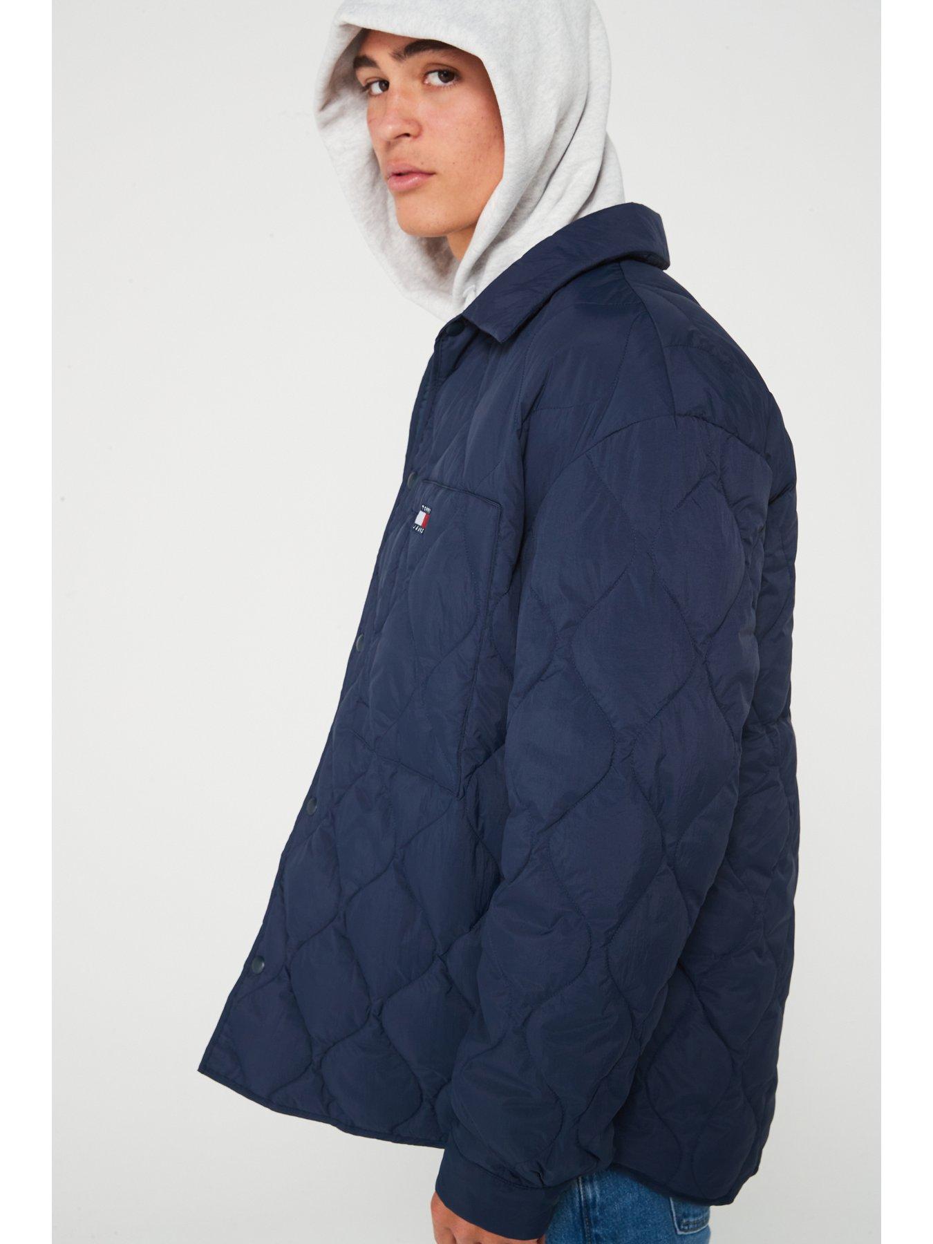 Image 4 of 4 of Tommy Jeans Tommy Jeans Flag Button Thru Quilted Shacket - Navy