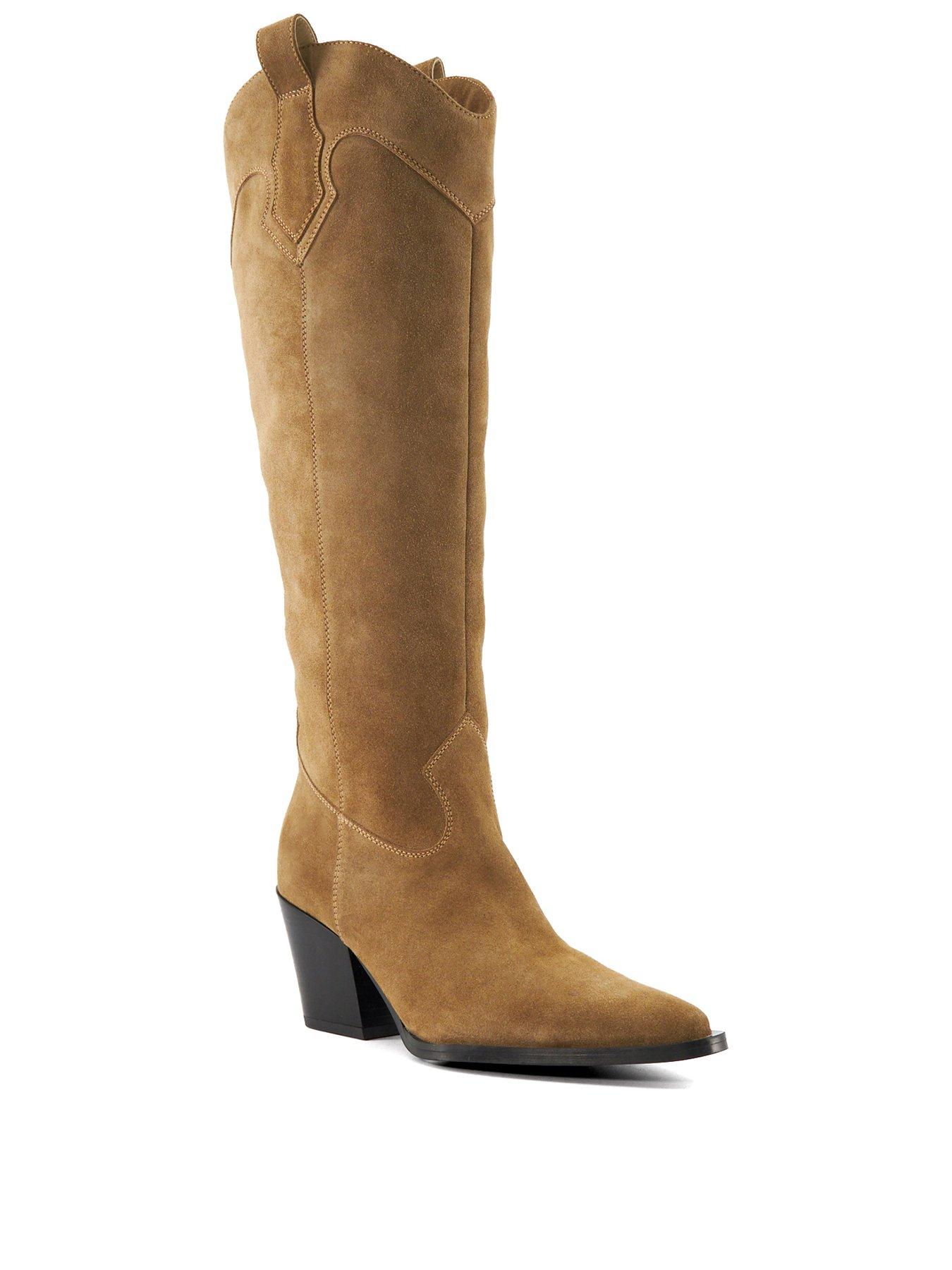 dune-london-tennessee-suede-knee-high-western-boots-taupestillFront