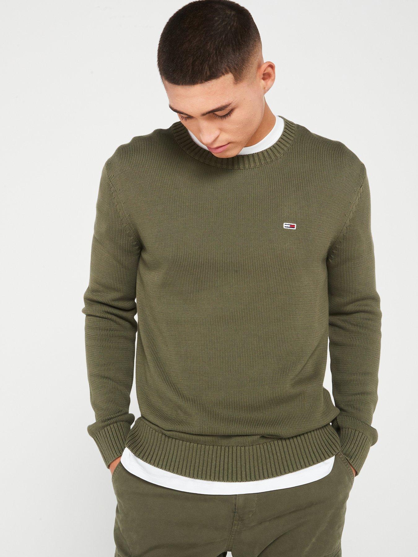 tommy-jeans-tommy-jeans-slim-fit-flag-crew-knitted-jumper-dark-khaki