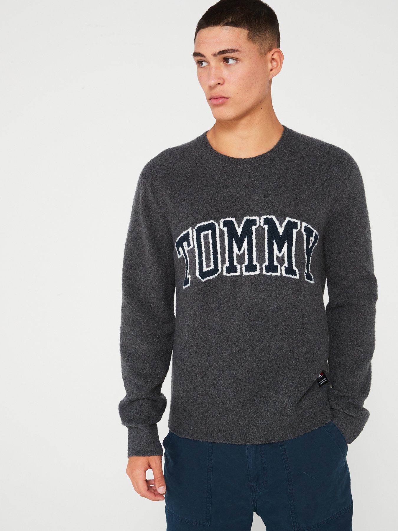 Tommy Jeans Slim Fit Varsity Logo Boucle Knitted Jumper Dark Grey