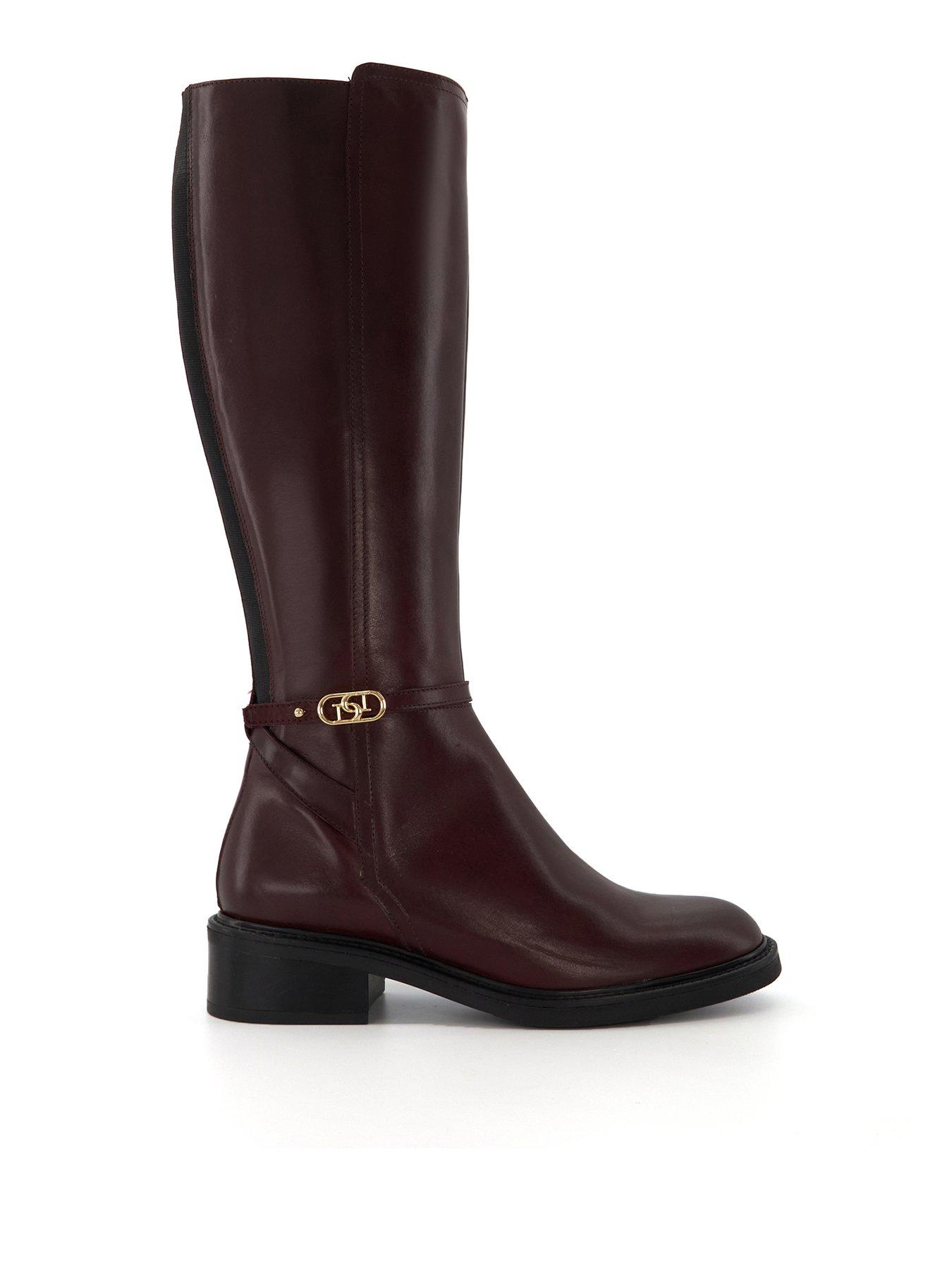 dune-london-tia-leather-branded-buckle-equestrian-boots-burgundy