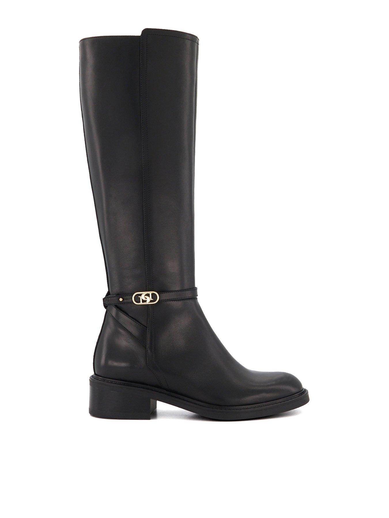 dune-london-tia-leather-branded-buckle-equestrian-boots-black