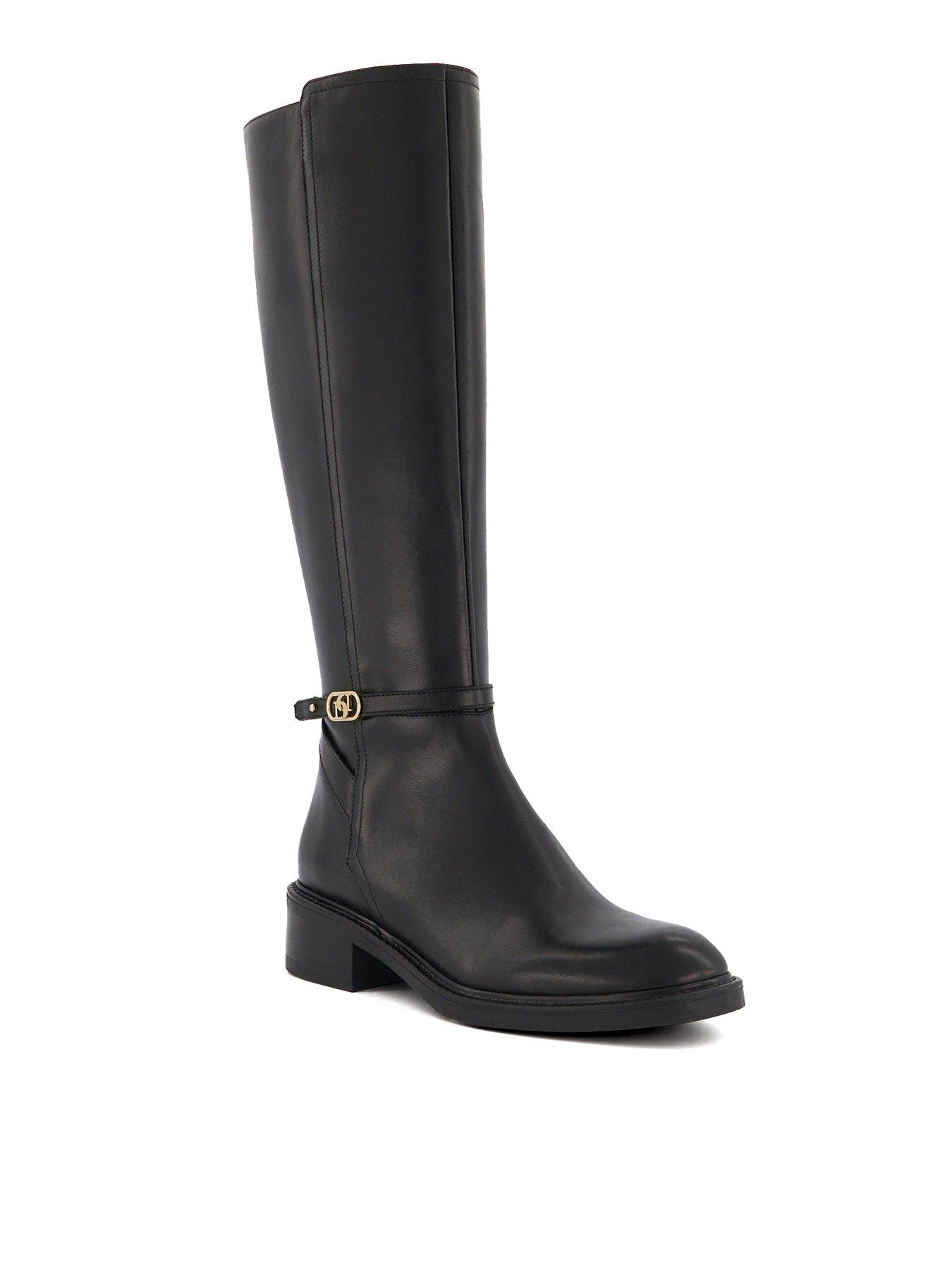 dune-london-tia-leather-branded-buckle-equestrian-boots-blackstillFront