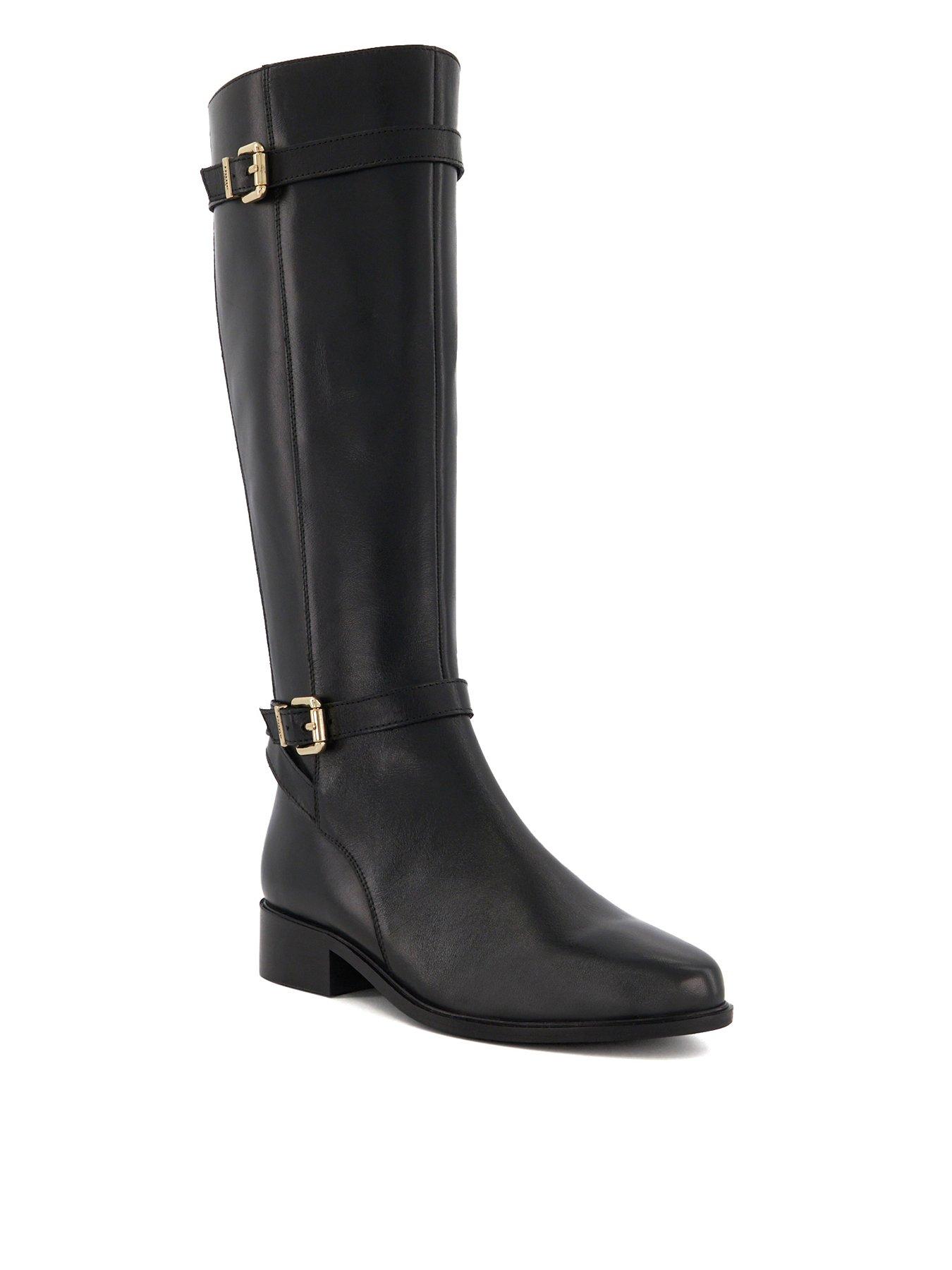 Tepi Leather Buckle detail Casual Knee high Boots Black