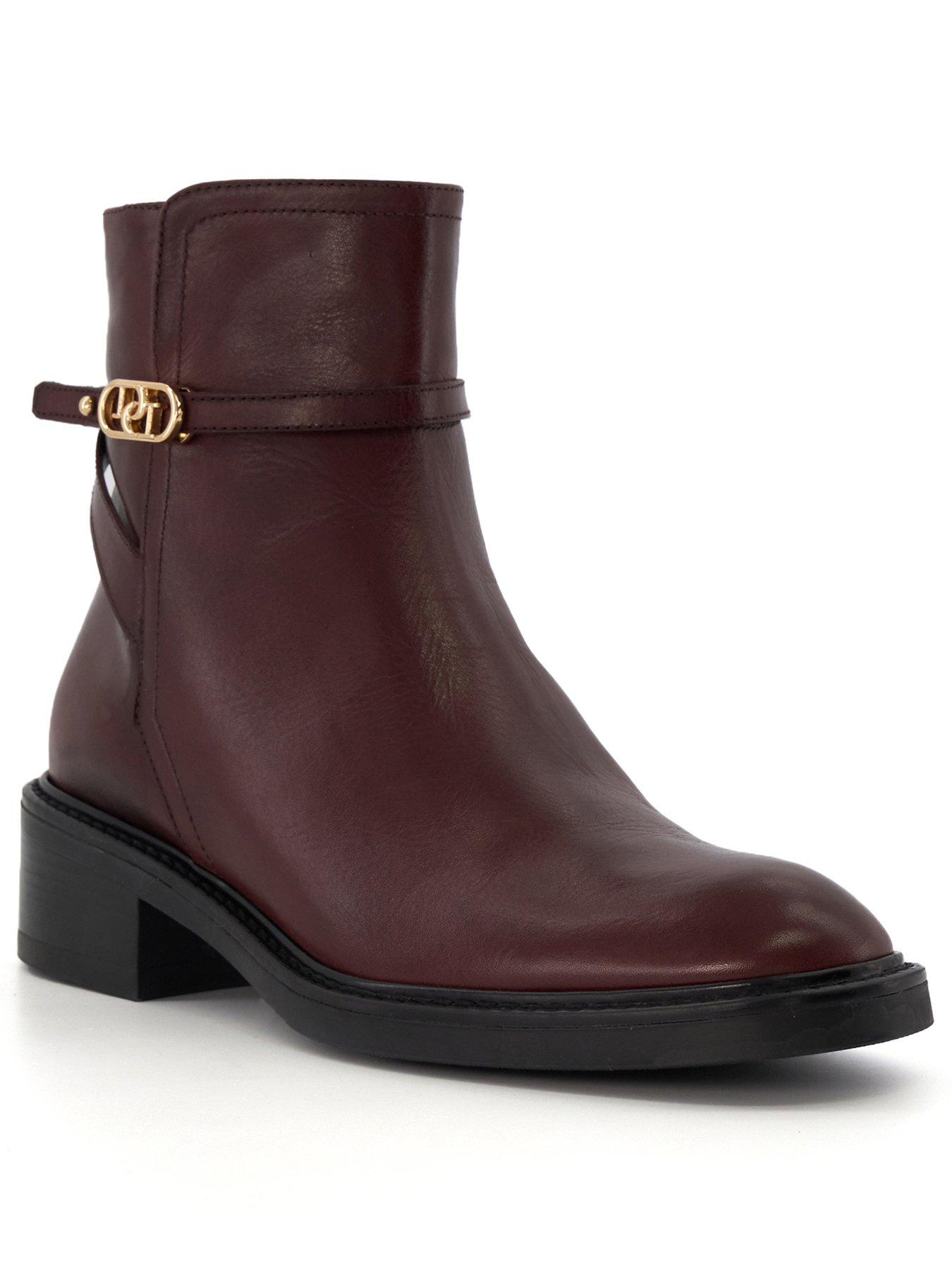 dune-london-praising-branded-buckle-casual-ankle-boots-burgundystillFront