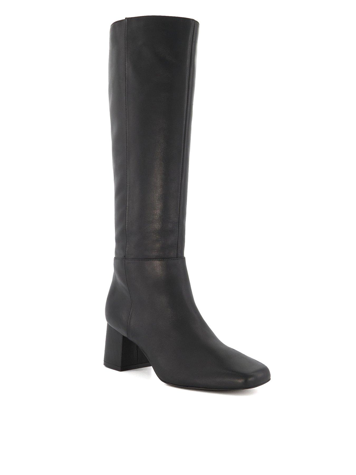 Image 2 of 6 of Dune London Signature Block-heeled Leather Knee-high Boots - Black