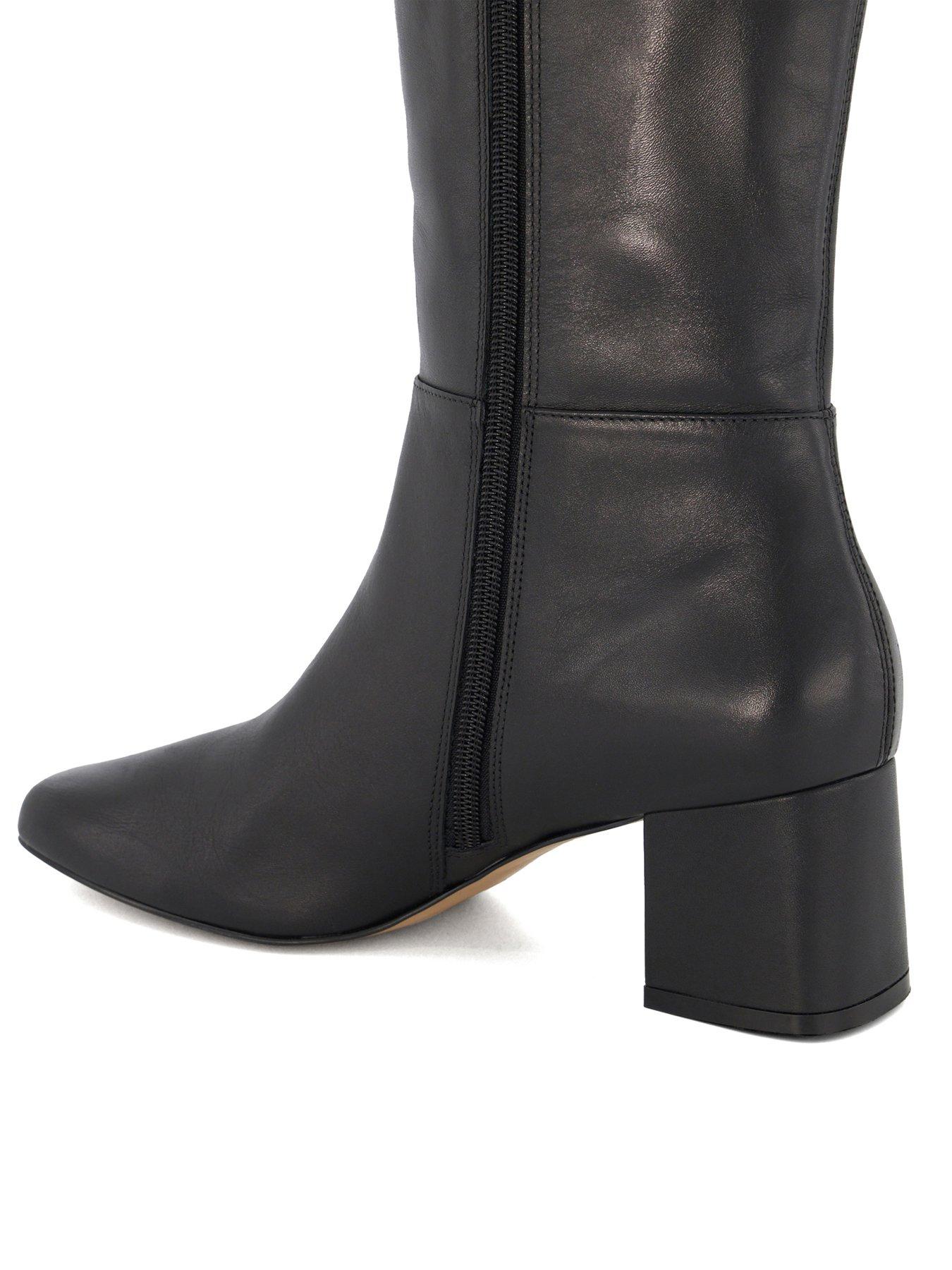 Image 5 of 6 of Dune London Signature Block-heeled Leather Knee-high Boots - Black