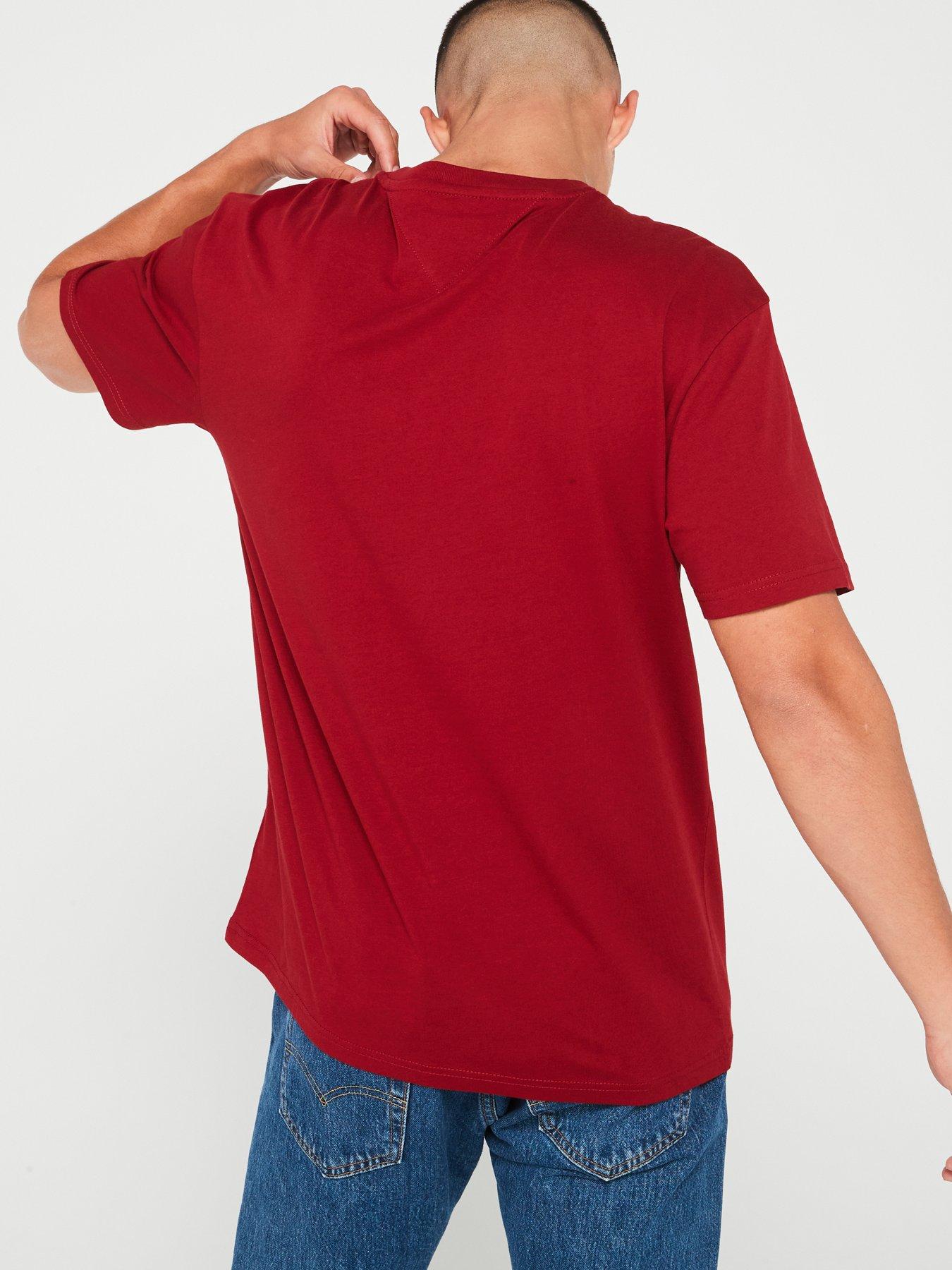 Image 2 of 4 of Tommy Jeans Regular Fit Gold Linear Logo T-Shirt - Red