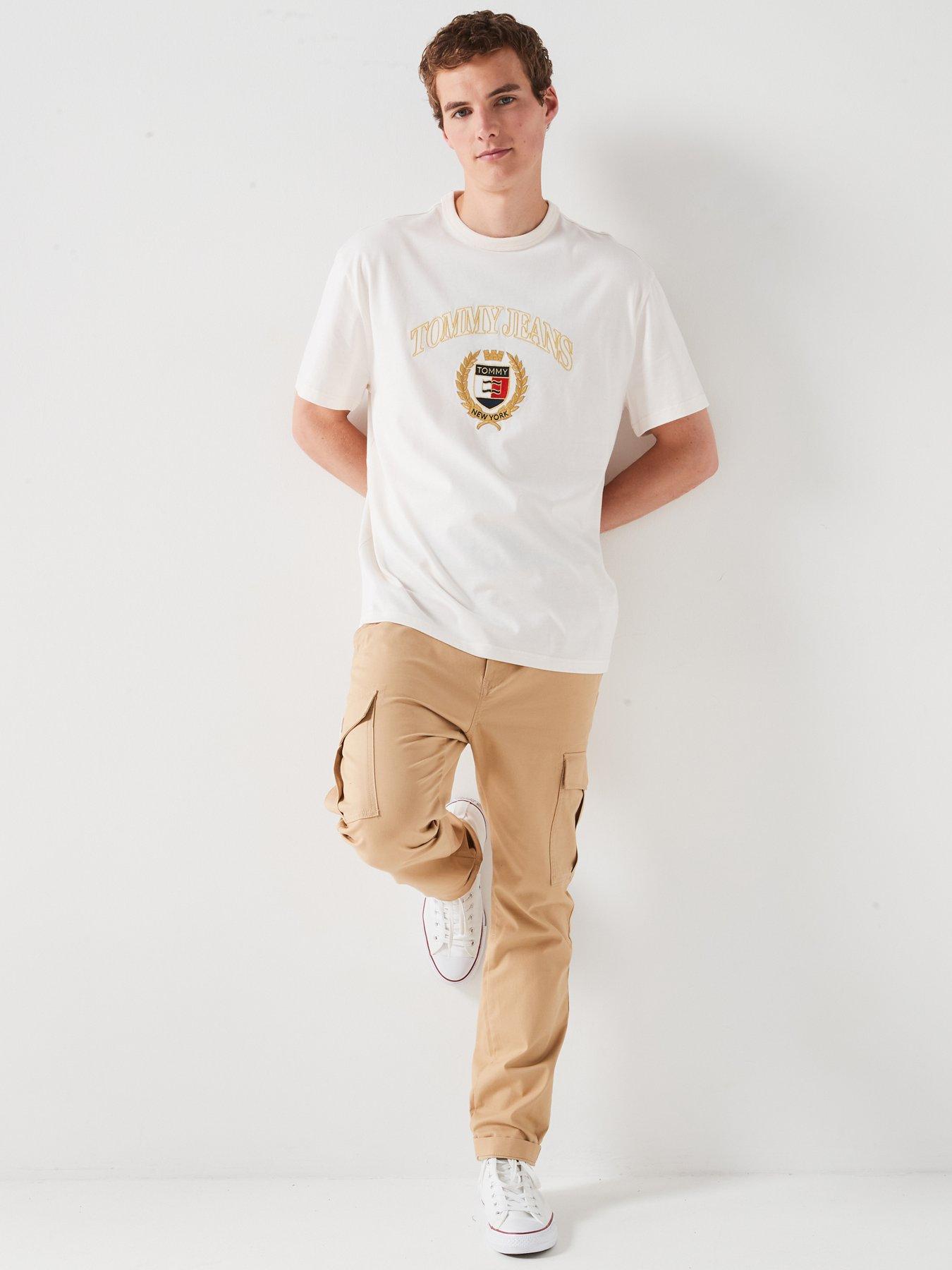 Image 3 of 4 of Tommy Jeans Regular Fit Gold Embroidered Crest T-Shirt - Cream