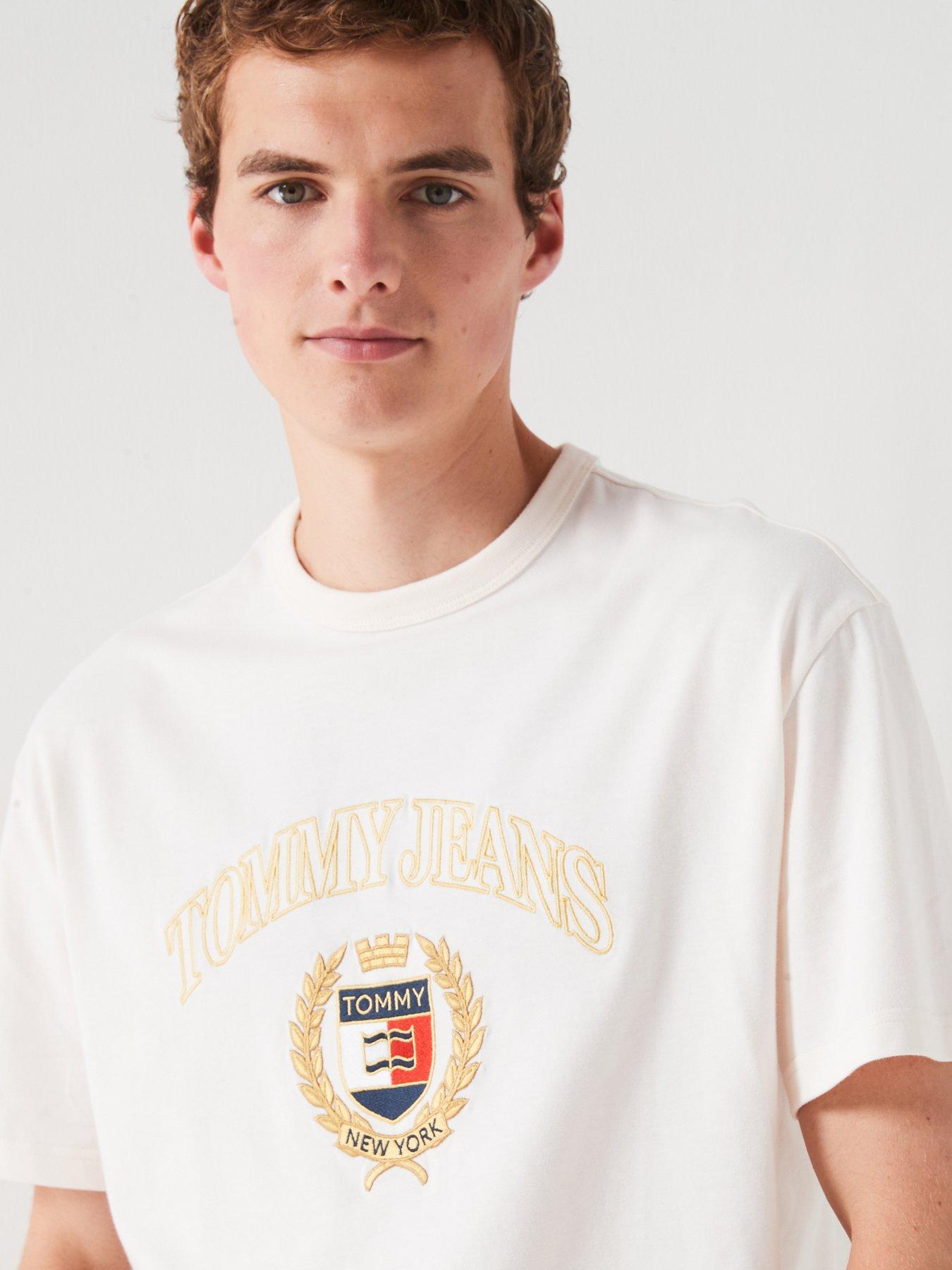 Image 4 of 4 of Tommy Jeans Regular Fit Gold Embroidered Crest T-Shirt - Cream