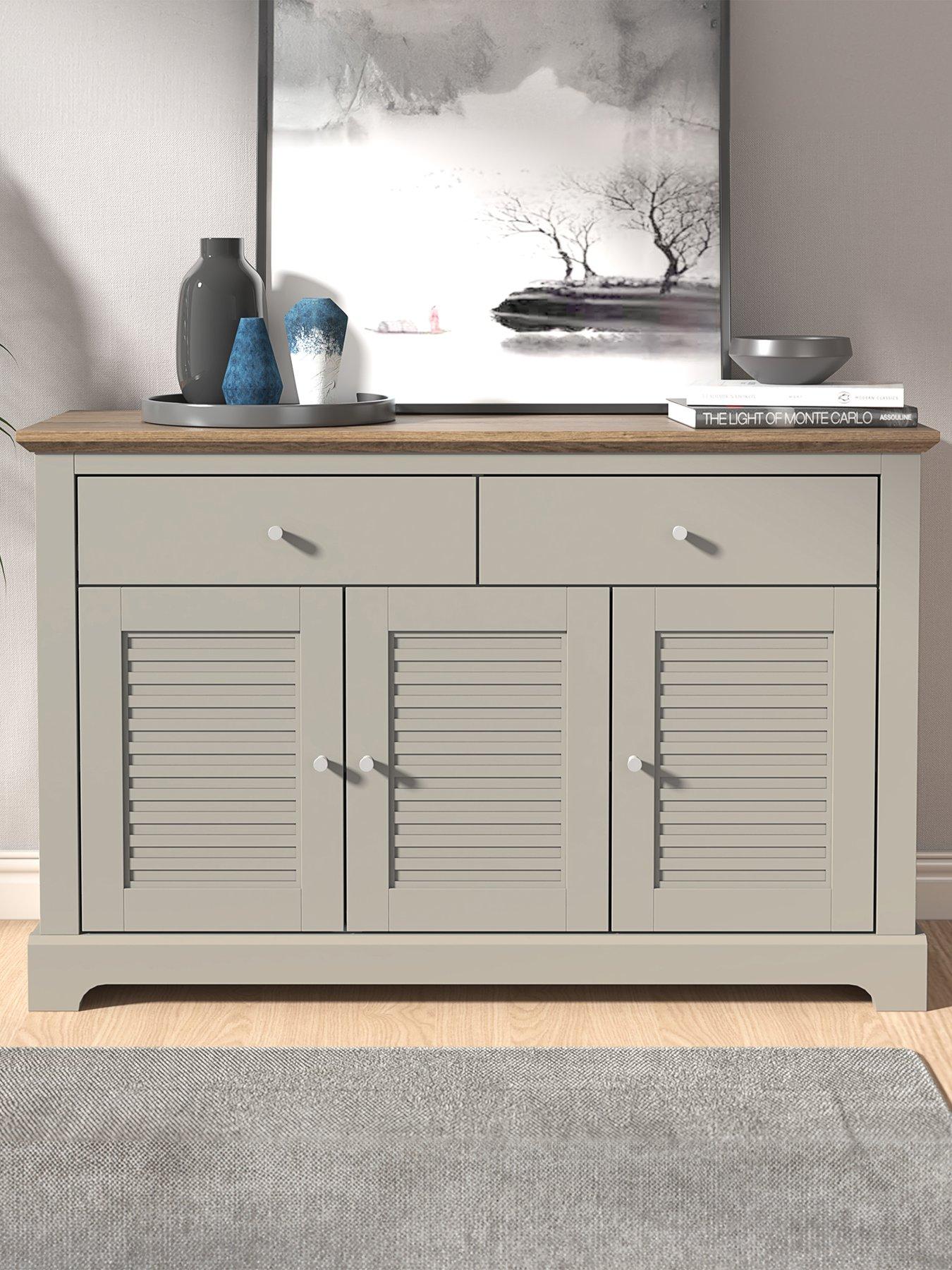 Image of GFW Salcombe Large 3 Door, 2 Drawer Sideboard - Grey