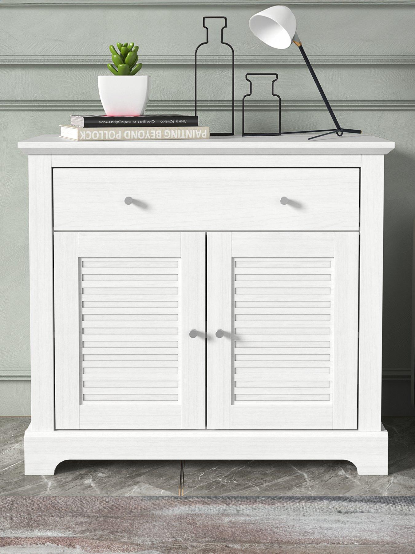 undefined Salcombe 2 Door, 1 Drawer Compact Sideboard - White