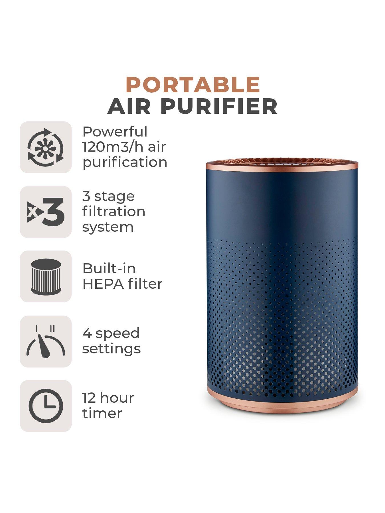 tower-t673000blg-desktop-air-purifier-powerful-hepa-13-filter-with-multicolour-mood-lighting-midnight-blue-and-rose-goldstillFront