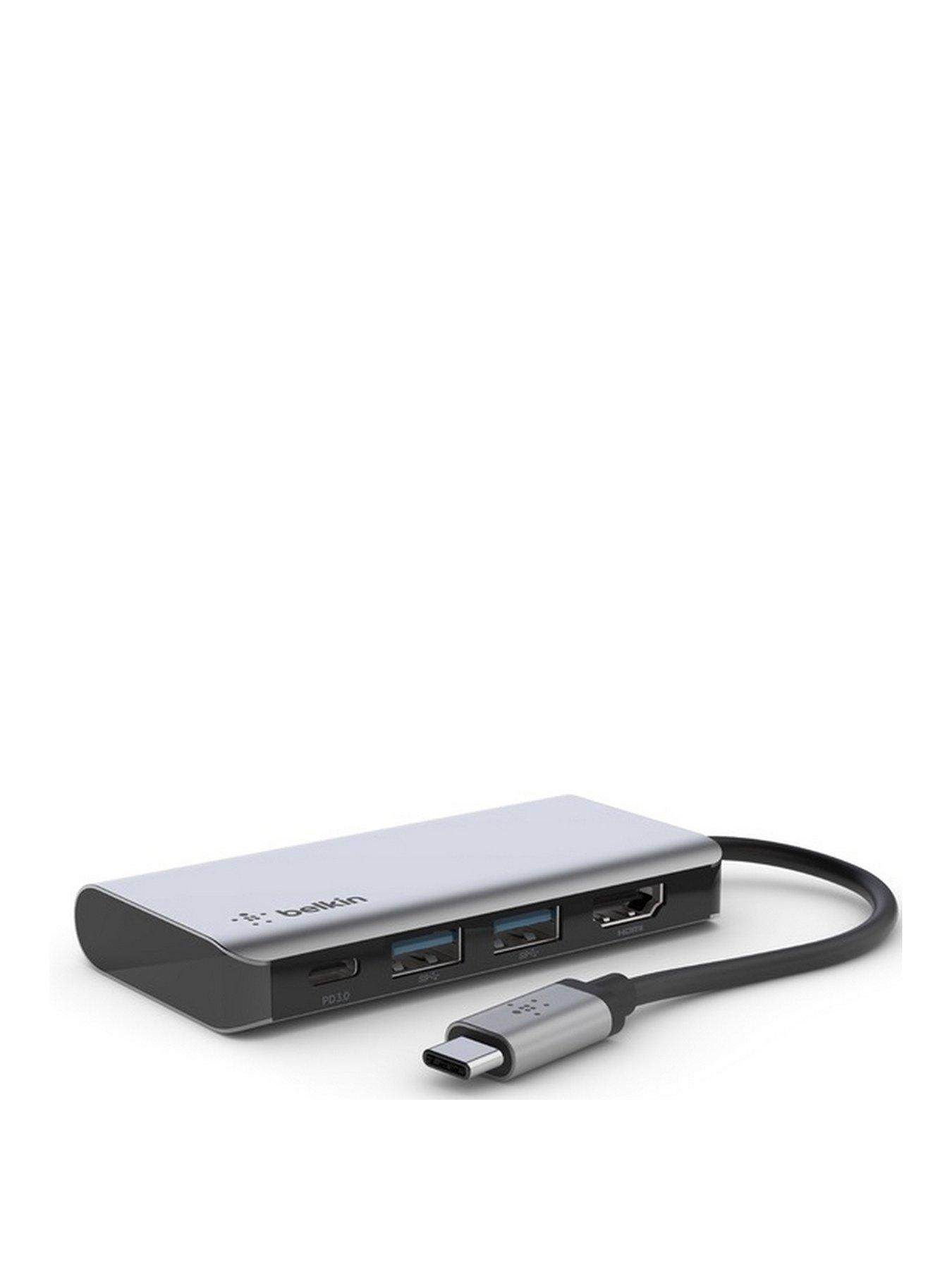 Image 1 of 5 of Belkin USB-C 4-In-1 Multiport Adapter -&nbsp;HDMI, USB, with 100W Power Pass Through - Aluminium