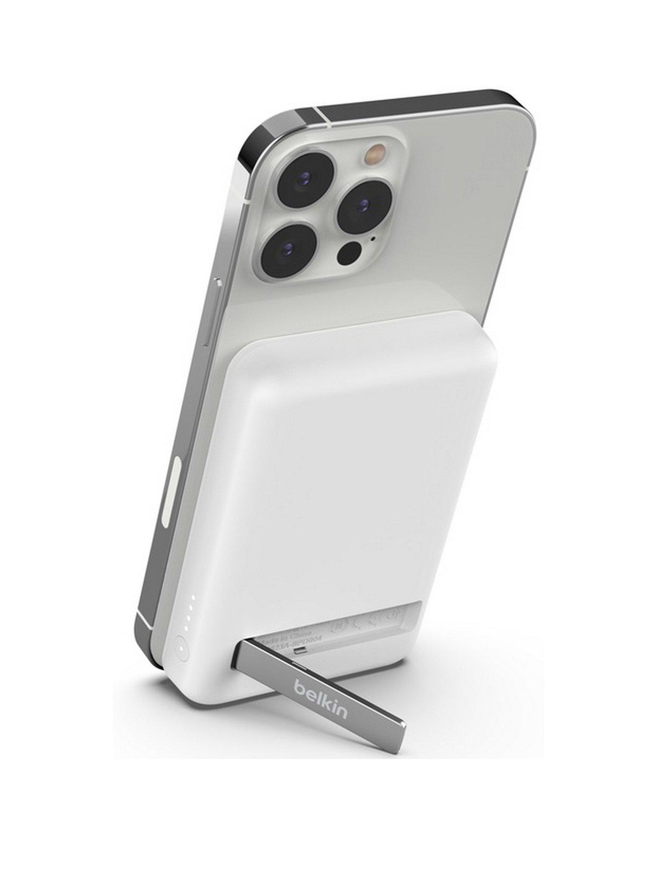 Image 1 of 7 of Belkin 5,000mAh MagSafe Compatible Powerbank with Kick Stand - iPhone 15/14/13/12 Series Compatible, White