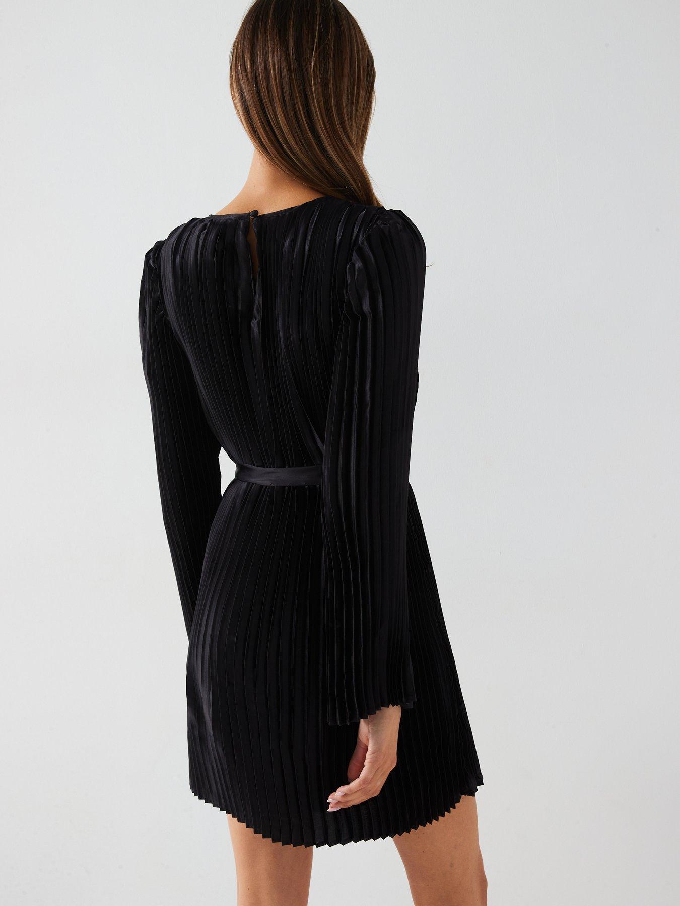 v-by-very-pleated-belted-mini-dress-blackstillFront