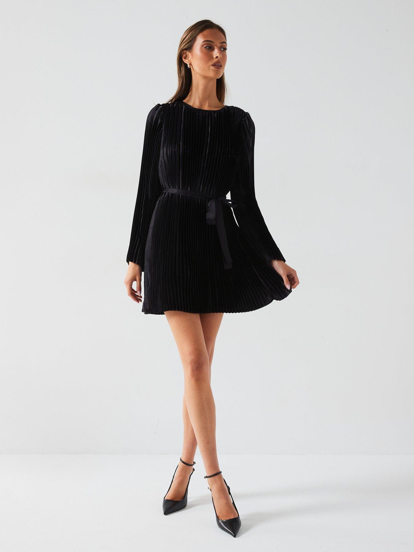 v-by-very-pleated-belted-mini-dress-blackback