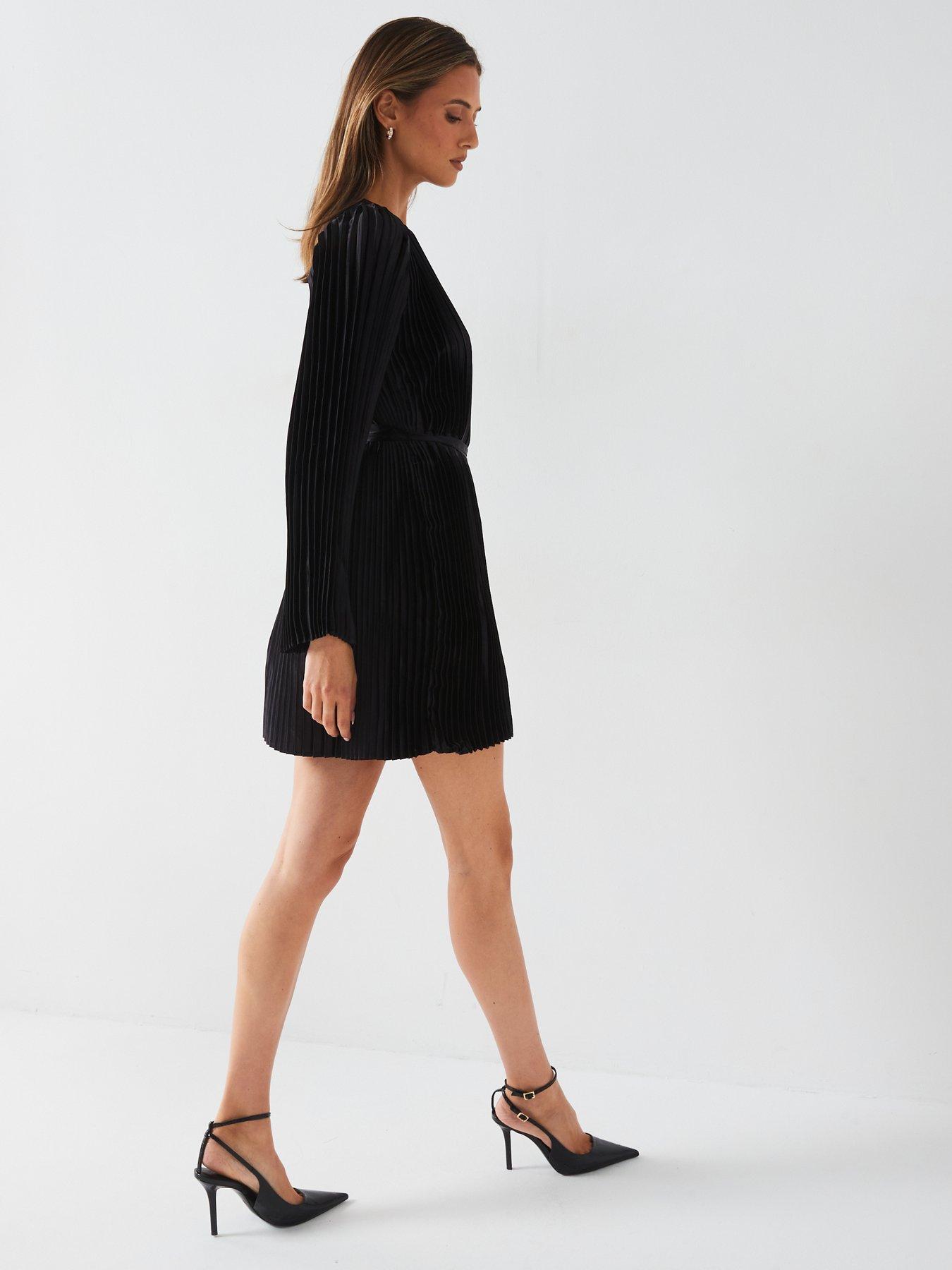 v-by-very-pleated-belted-mini-dress-blackdetail