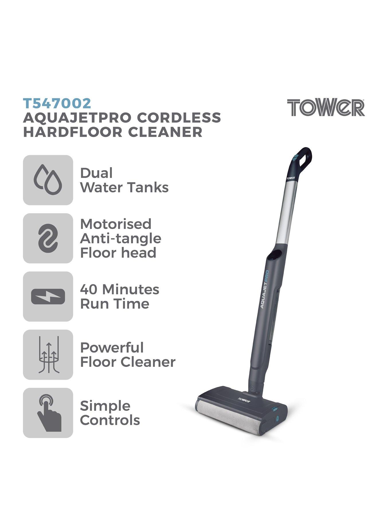 Image 2 of 7 of Tower T547002 Aquajet Pro Cordless Hardfloor Cleaner with One Touch Controls, LED Display Panel, 300ml Clean Water Tank, 400ml Dirty Water Tank, 7.4V, Titanium &amp; Tiffany Blue