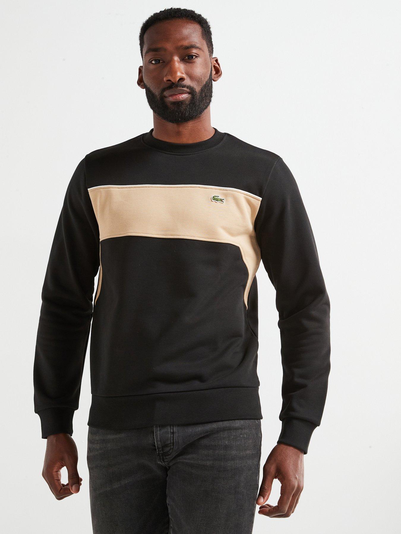 lacoste-unbrushed-fleece-colorblock-crew-sweat-top-blackfront