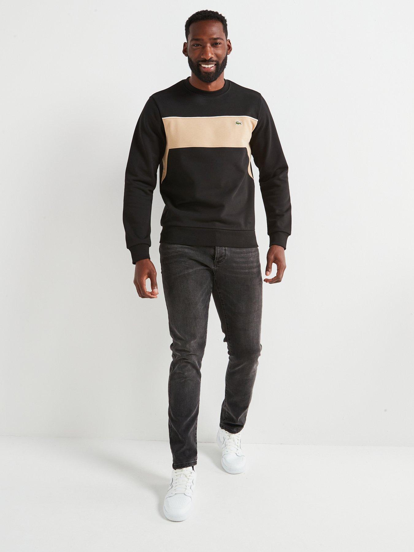 lacoste-unbrushed-fleece-colorblock-crew-sweat-top-blackback