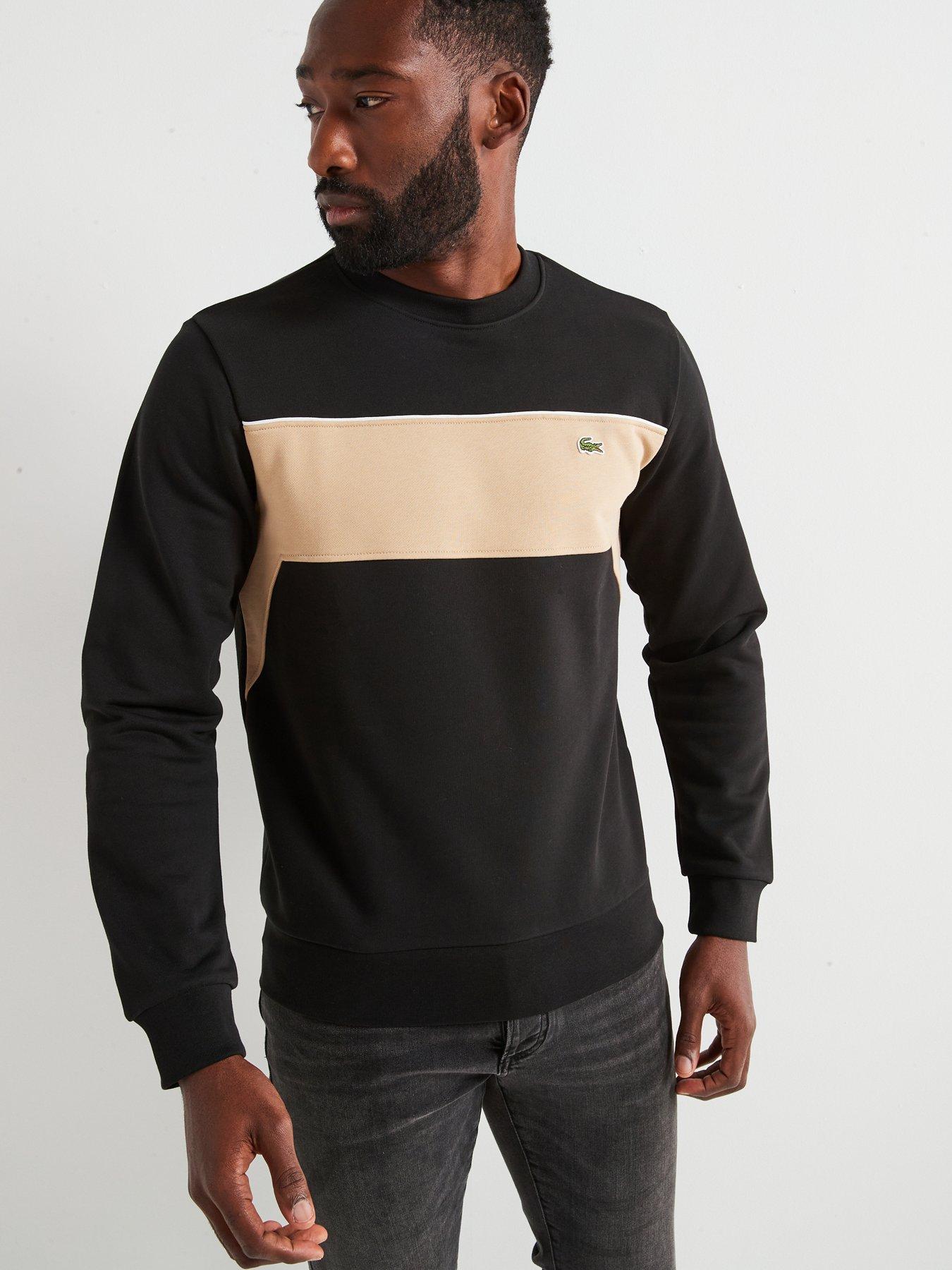 lacoste-unbrushed-fleece-colorblock-crew-sweat-top-blackdetail