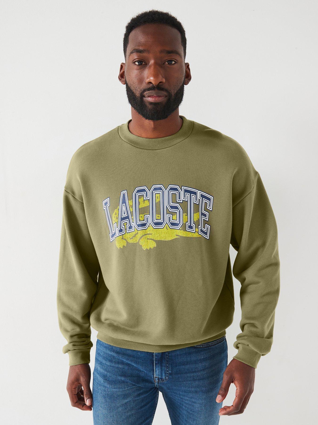 Lacoste Lacoste Loose Fit Fleece Varsity Logo Crew Sweat Top - Khaki