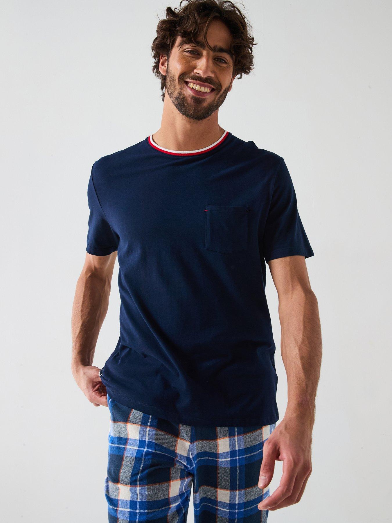 undefined Lacoste Contrast Neck Jersey Pyjama Top - Navy