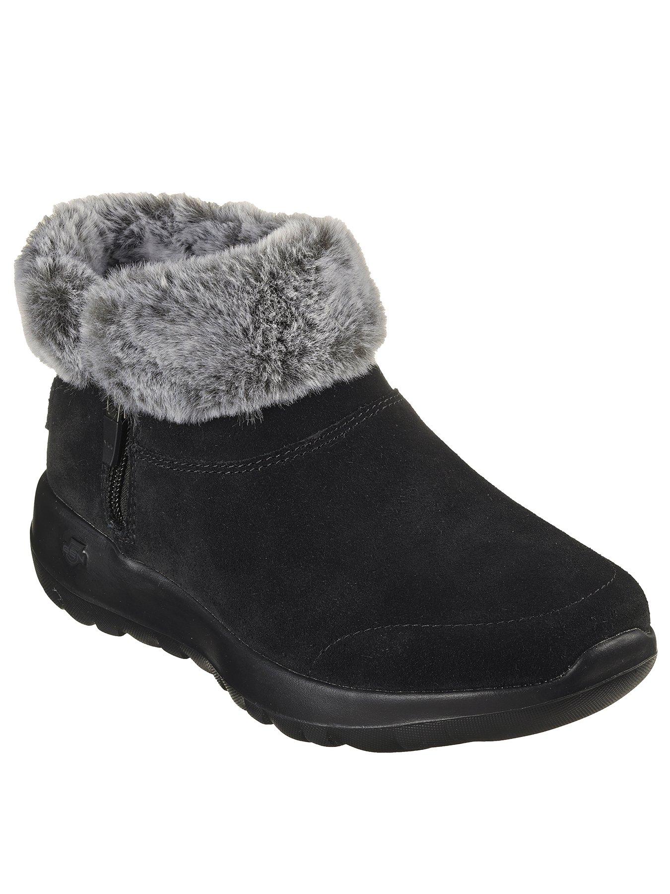 Image 2 of 5 of Skechers Wide Fit Suede Chugga W/zipper And Faux Fur Collar - Black