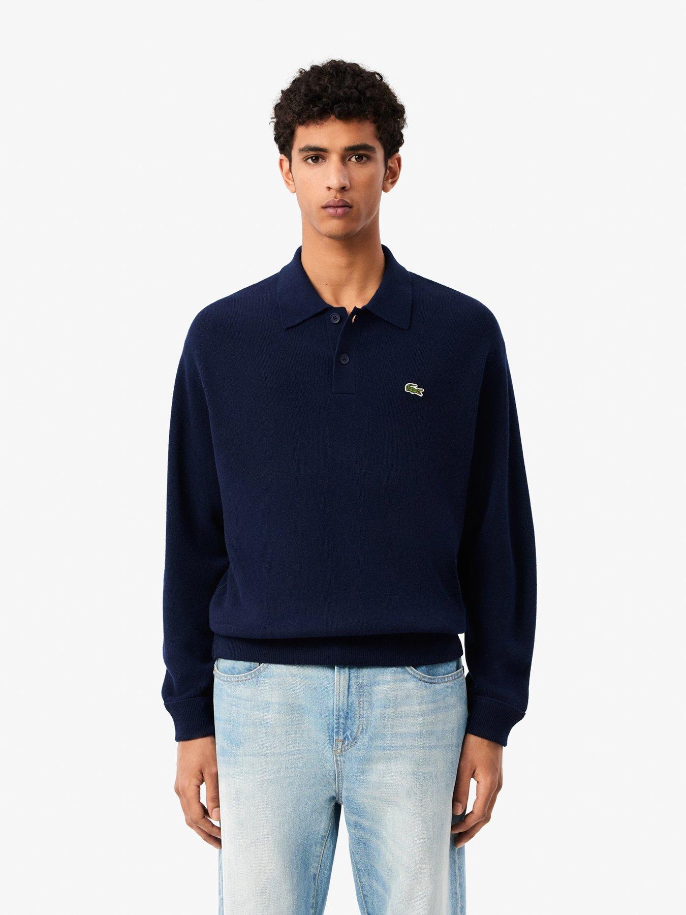 Lacoste Lacoste Oversized Long Sleeve Wool Knitted Polo Shirt - Navy