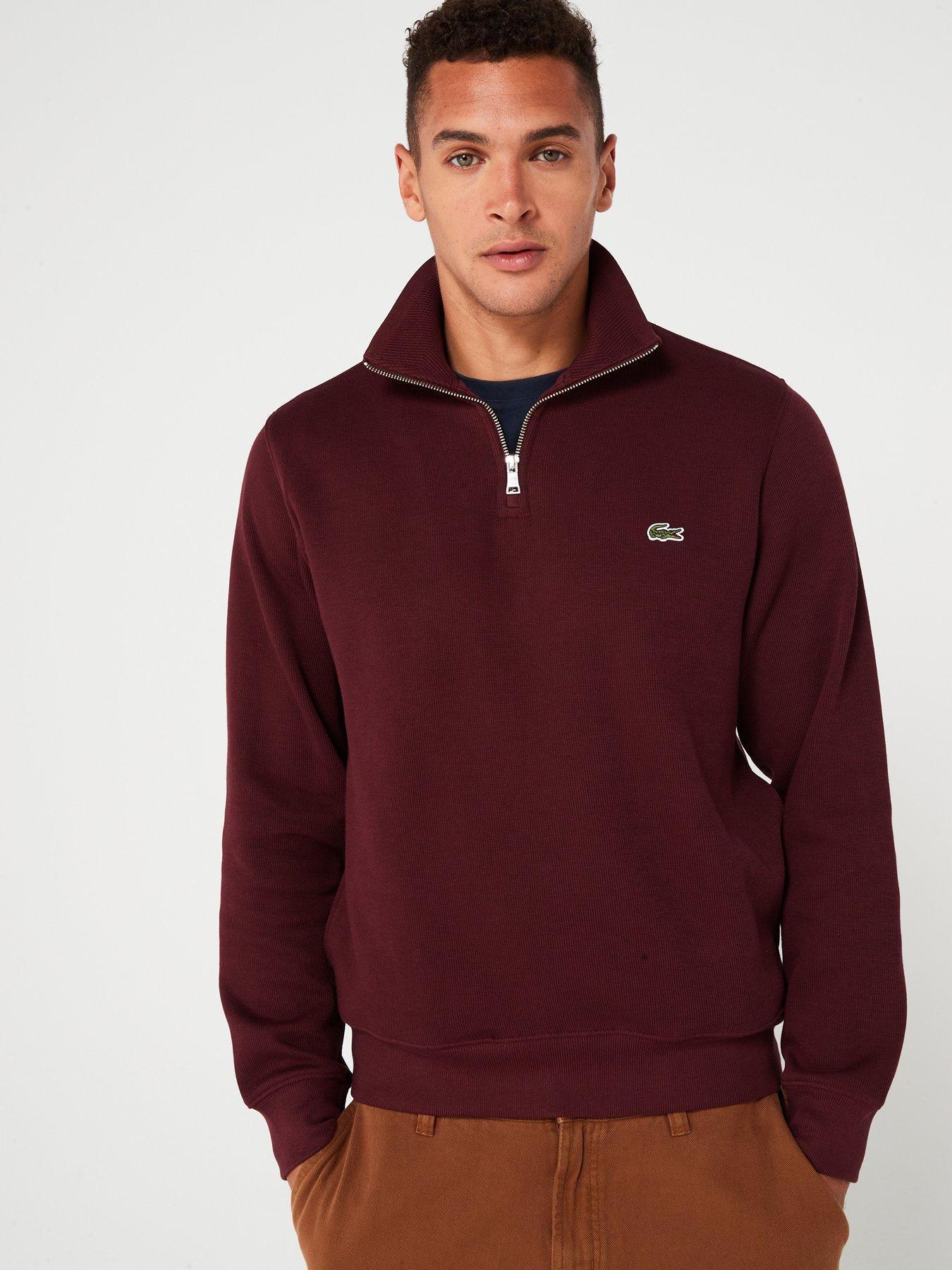 lacoste-lacoste-high-neck-12-zip-sweat-top-dark-red