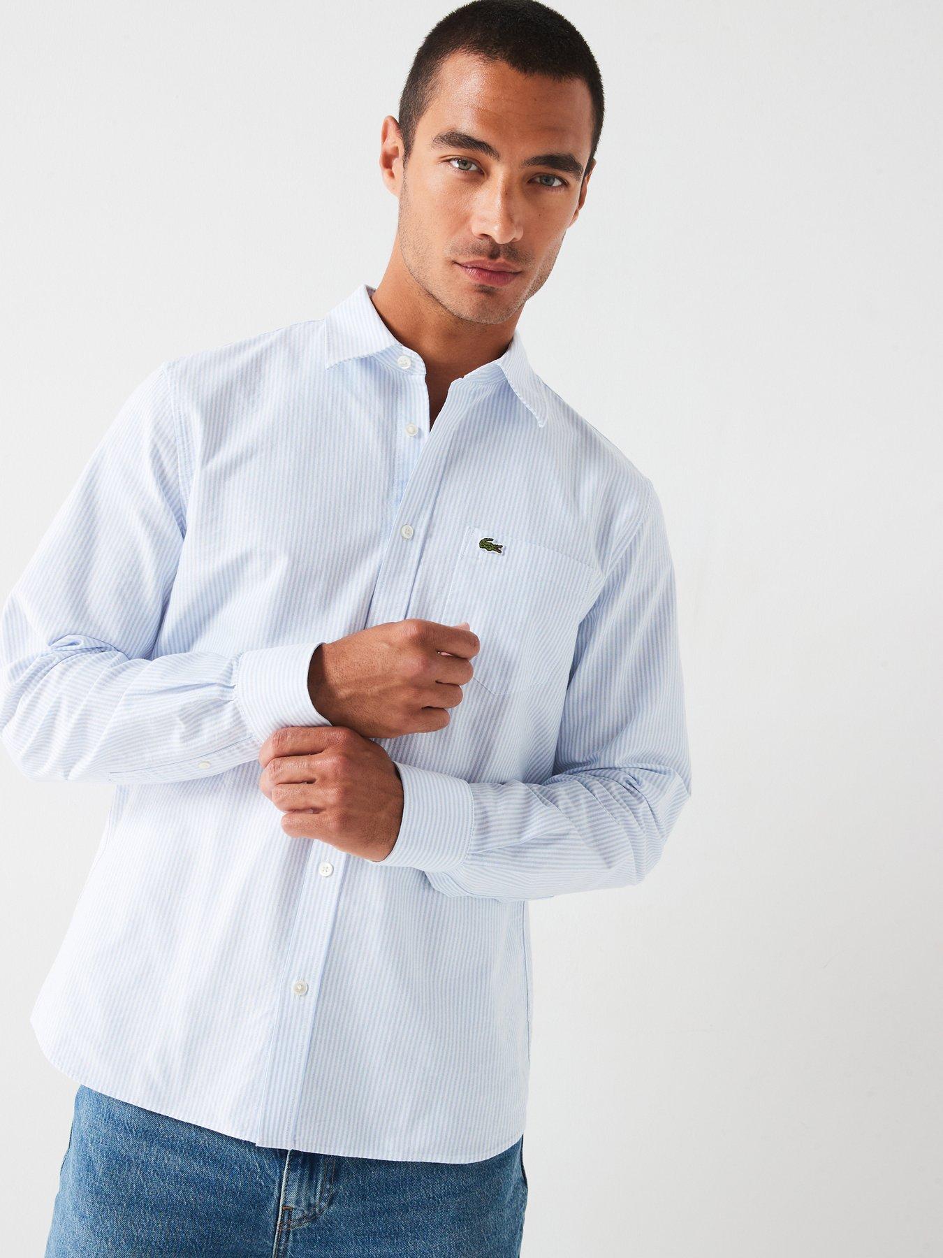 Lacoste Lacoste Regular Fit Striped Oxford Pocket Detail Shirt - Light Blue