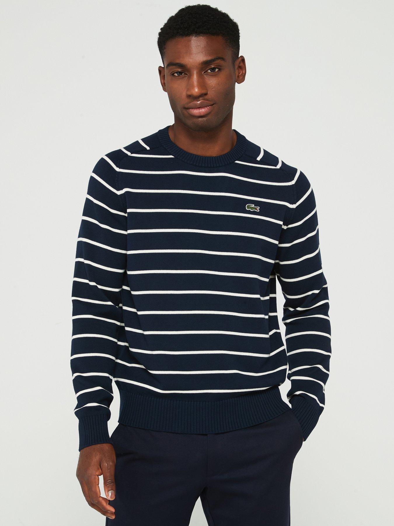 Lacoste Lacoste Striped Cotton Crew Neck Knitted Jumper Navy Very Ireland