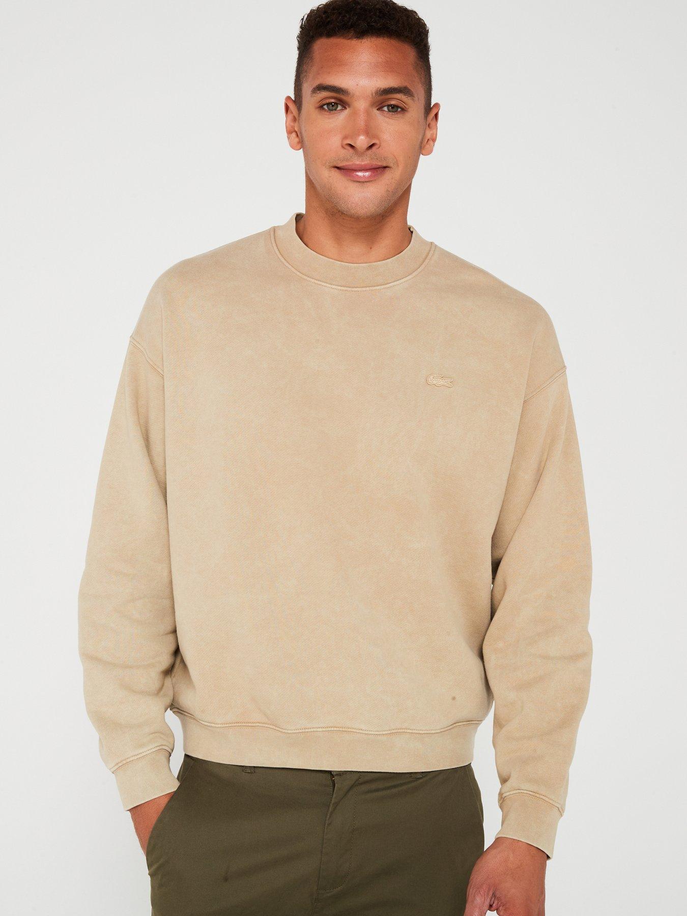 lacoste-lacoste-loose-fit-washed-effect-fleece-crew-sweat-top-brownfront