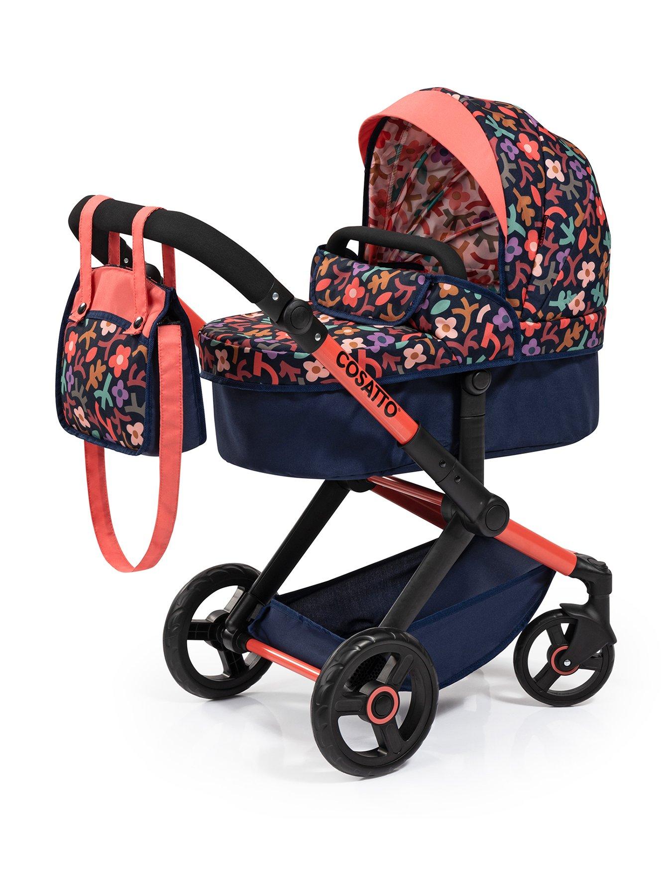 Image 1 of 8 of Cosatto Doodle Flower Print Doll Pram - Navy Print
