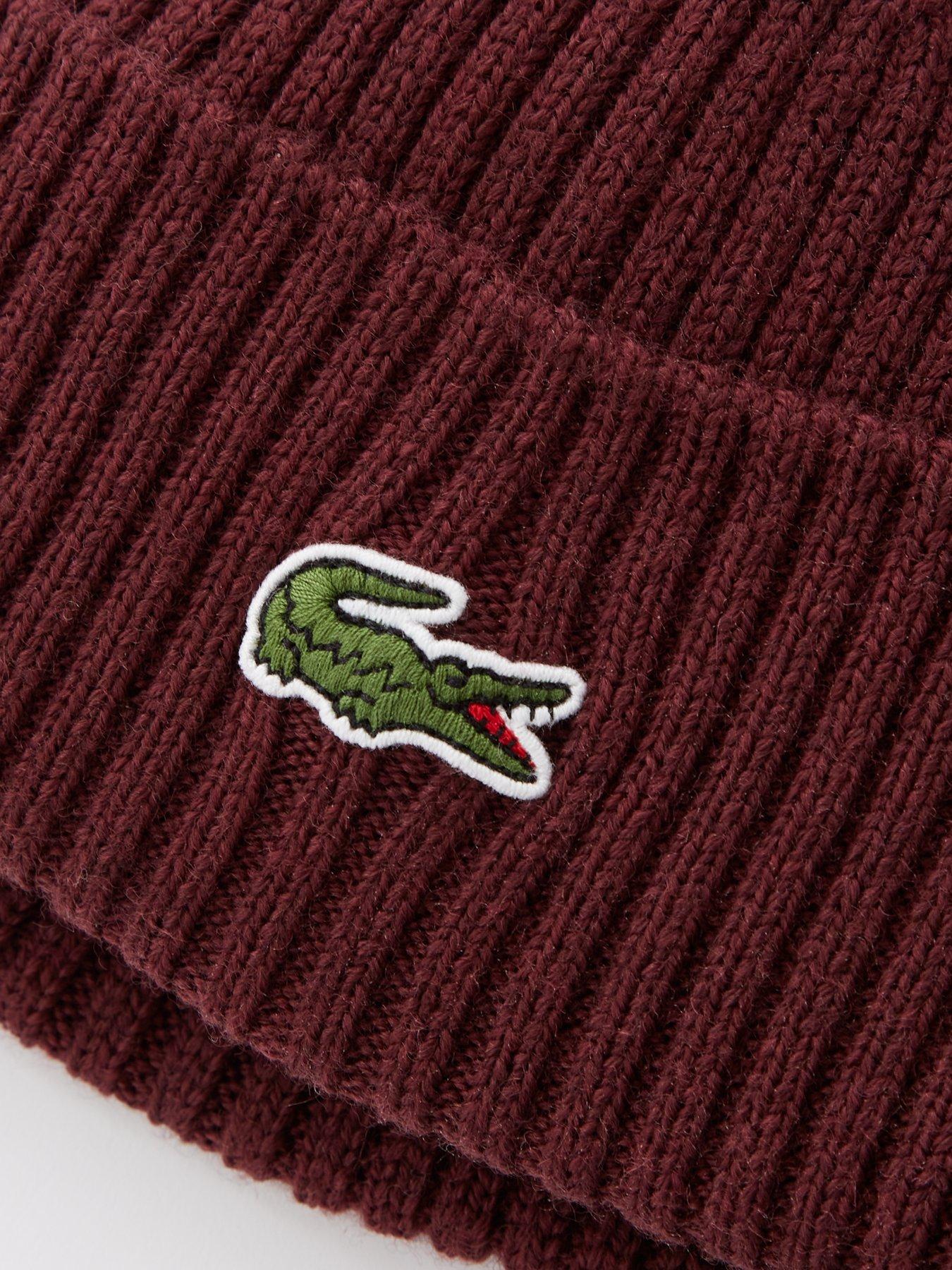 lacoste-lacoste-soft-wool-ribbed-beanie-hat-dark-redoutfit