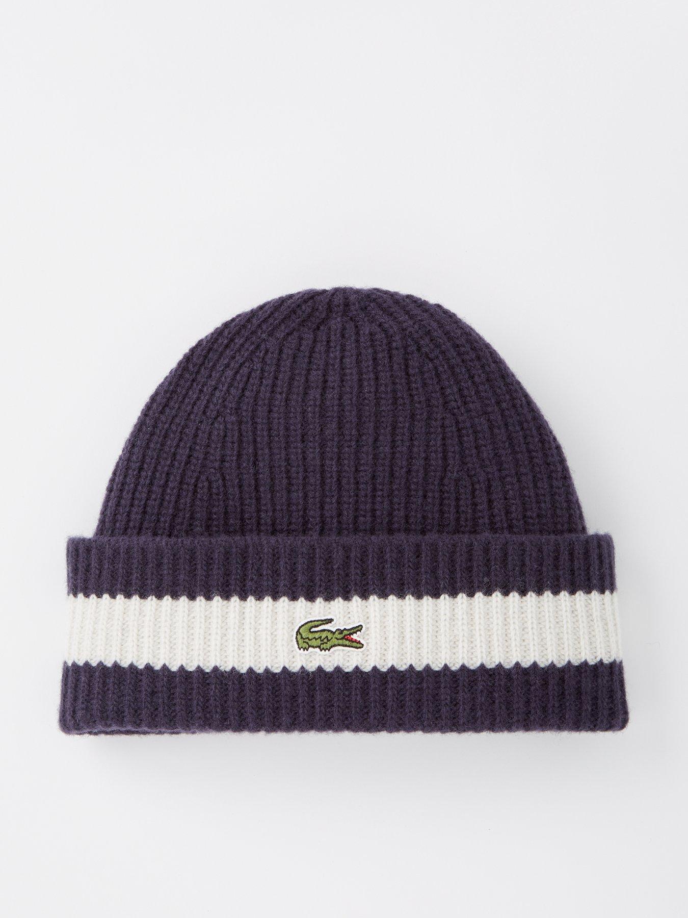 lacoste-lacoste-ribbed-carded-wool-beanie-hat-navyfront