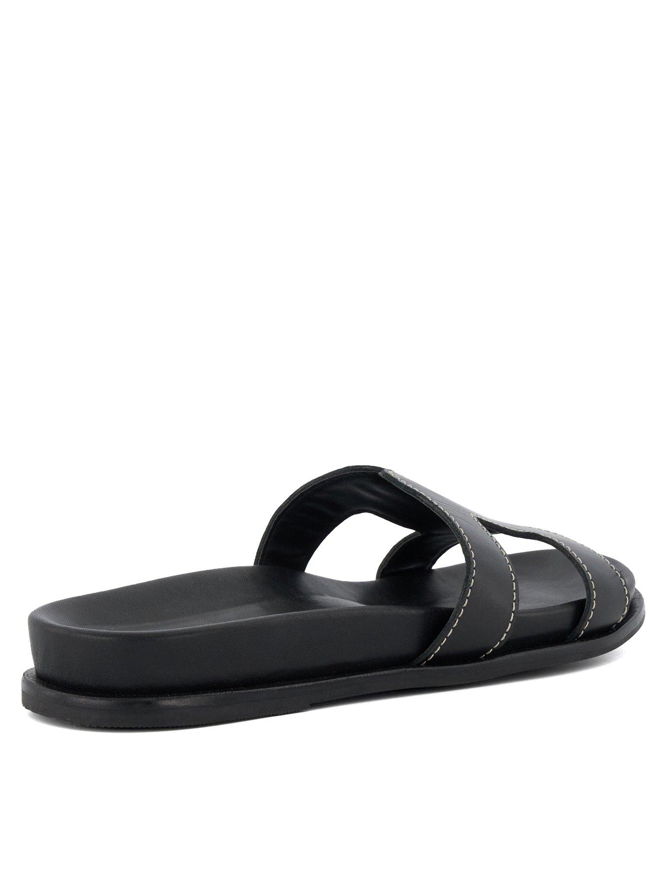 Image 3 of 6 of Dune London Loupa Topstitch Detail Leather Footbed Sandals - Black