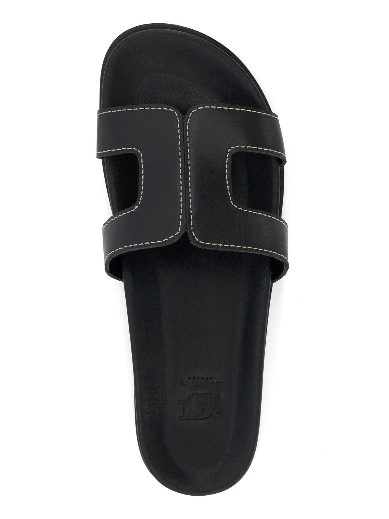 Image 4 of 6 of Dune London Loupa Topstitch Detail Leather Footbed Sandals - Black