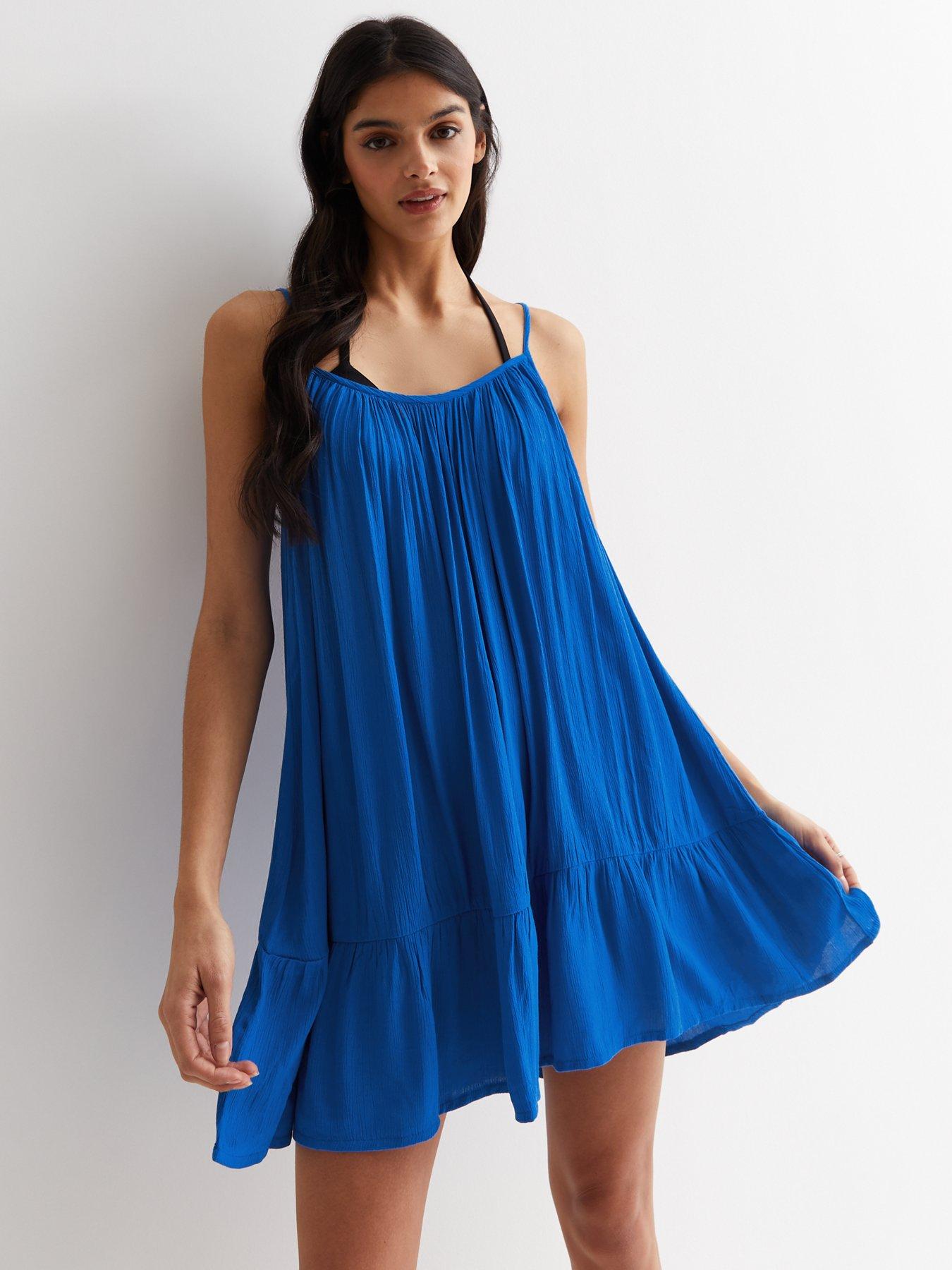 new-look-blue-textured-strappy-tiered-hem-mini-dressback