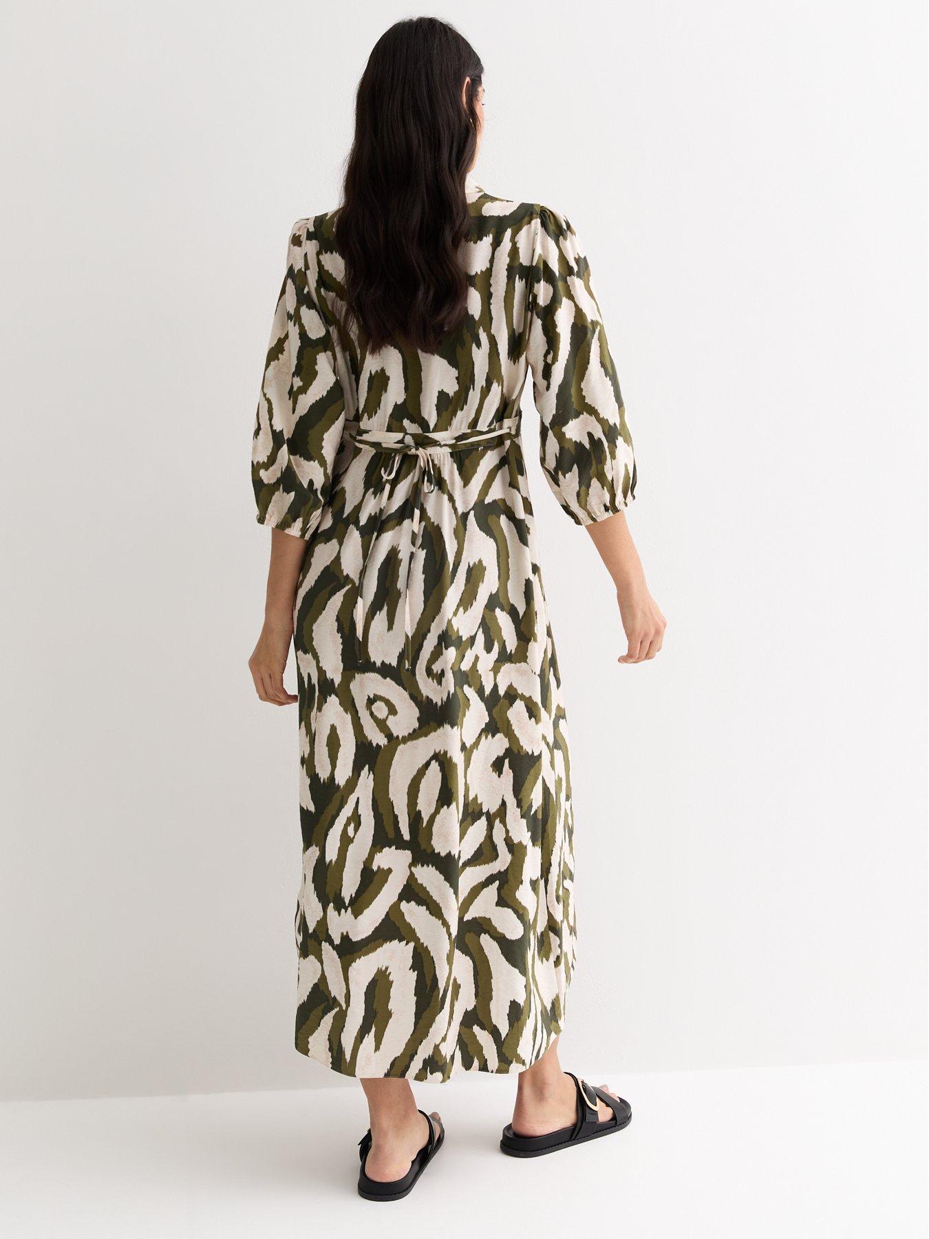 new-look-green-abstract-print-34-sleeve-midi-shirt-dressstillFront