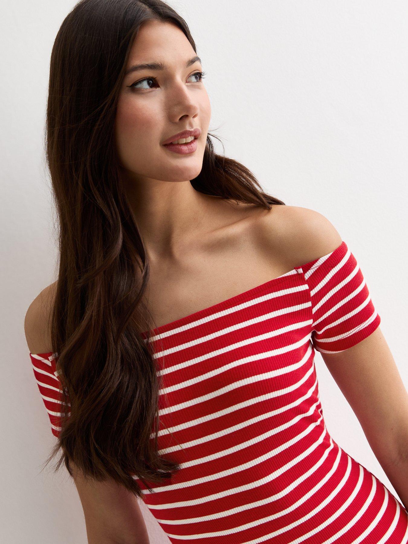 new-look-red-stripe-jersey-bardot-mini-dressoutfit