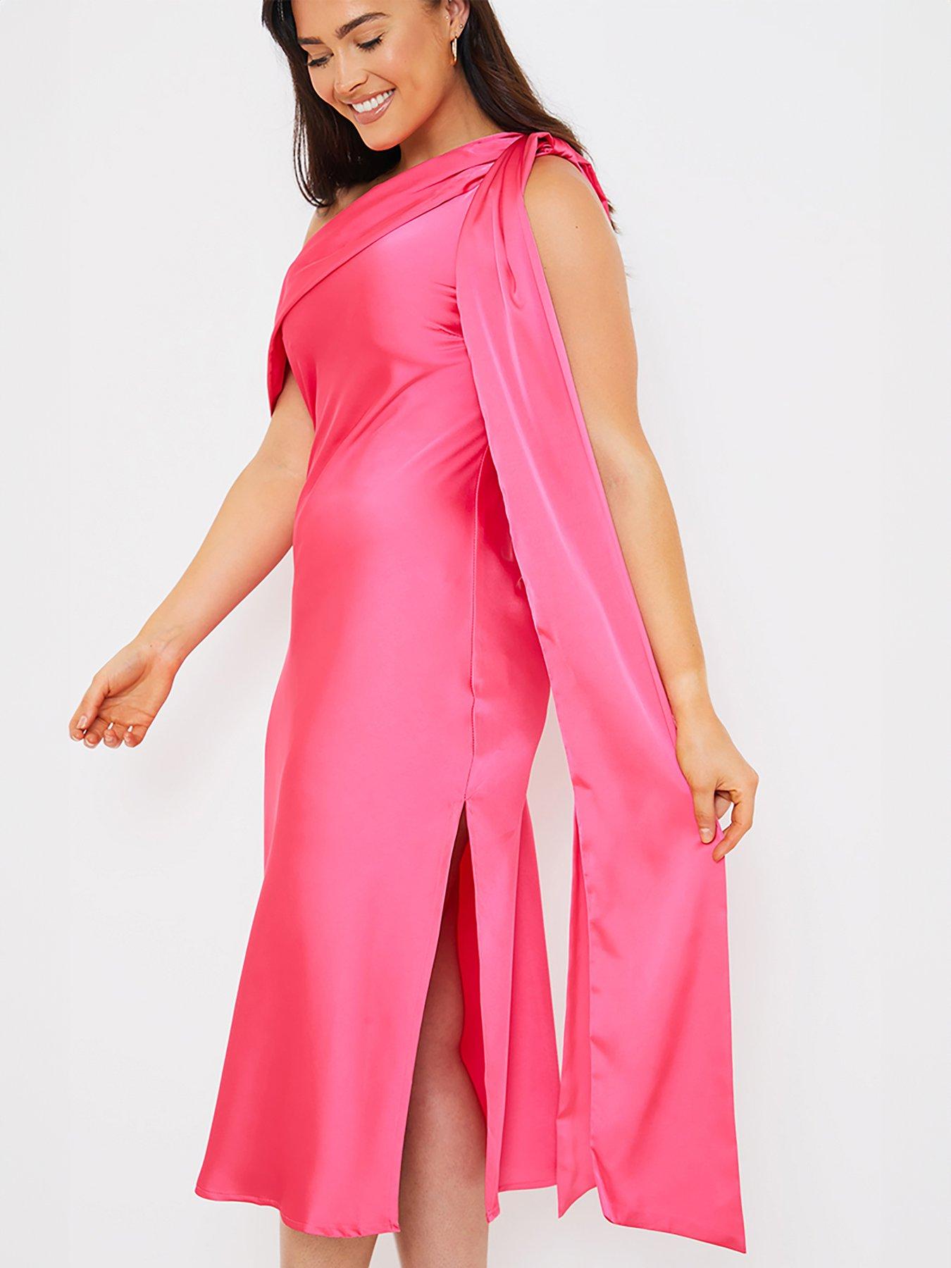 in-the-style-satin-asymmetric-draped-neck-midi-dress-pinkoutfit