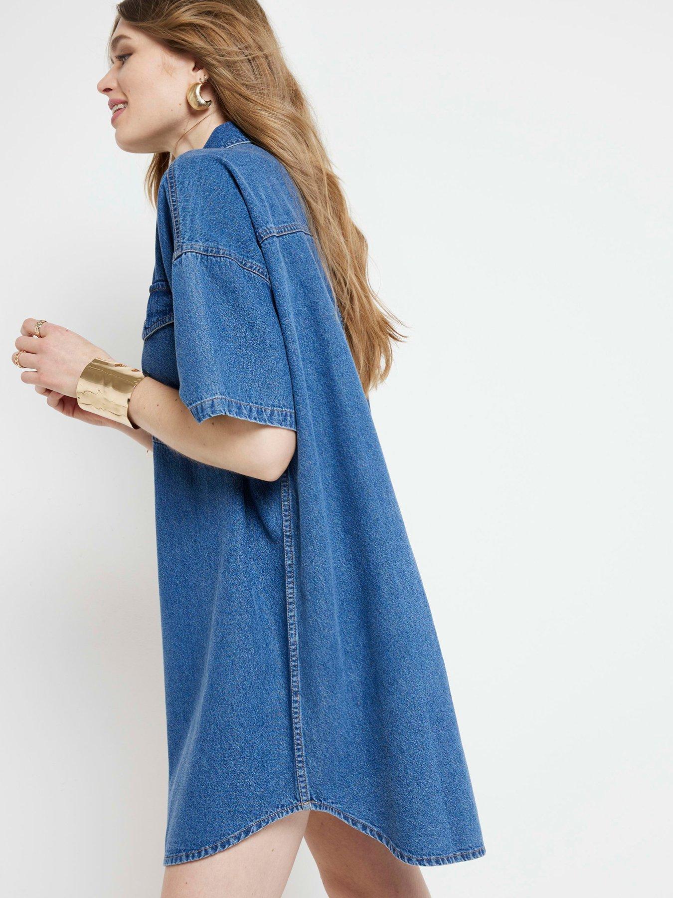 river-island-buttoned-mini-dress-medium-denimoutfit