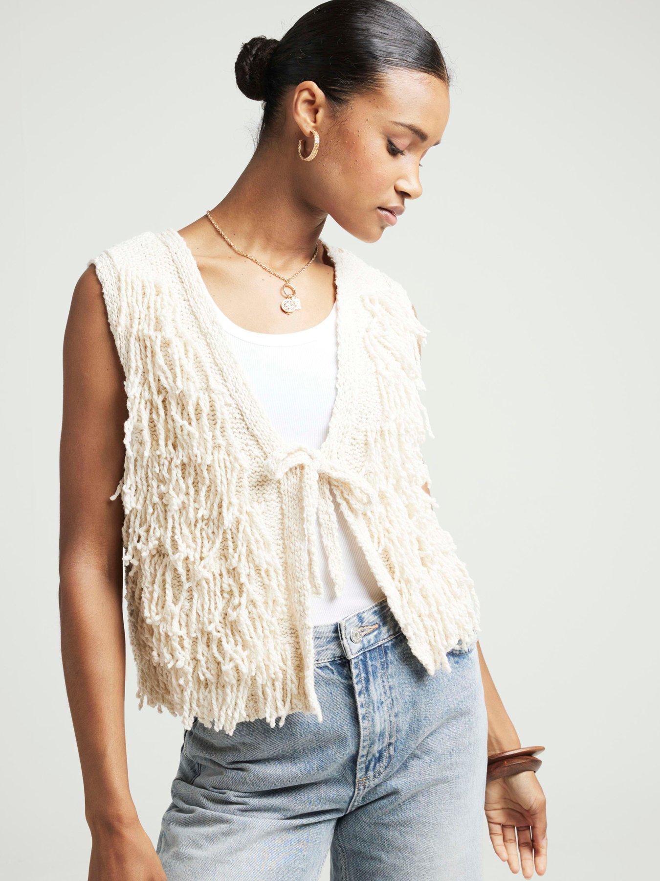 river-island-fringe-detail-gilet-cream