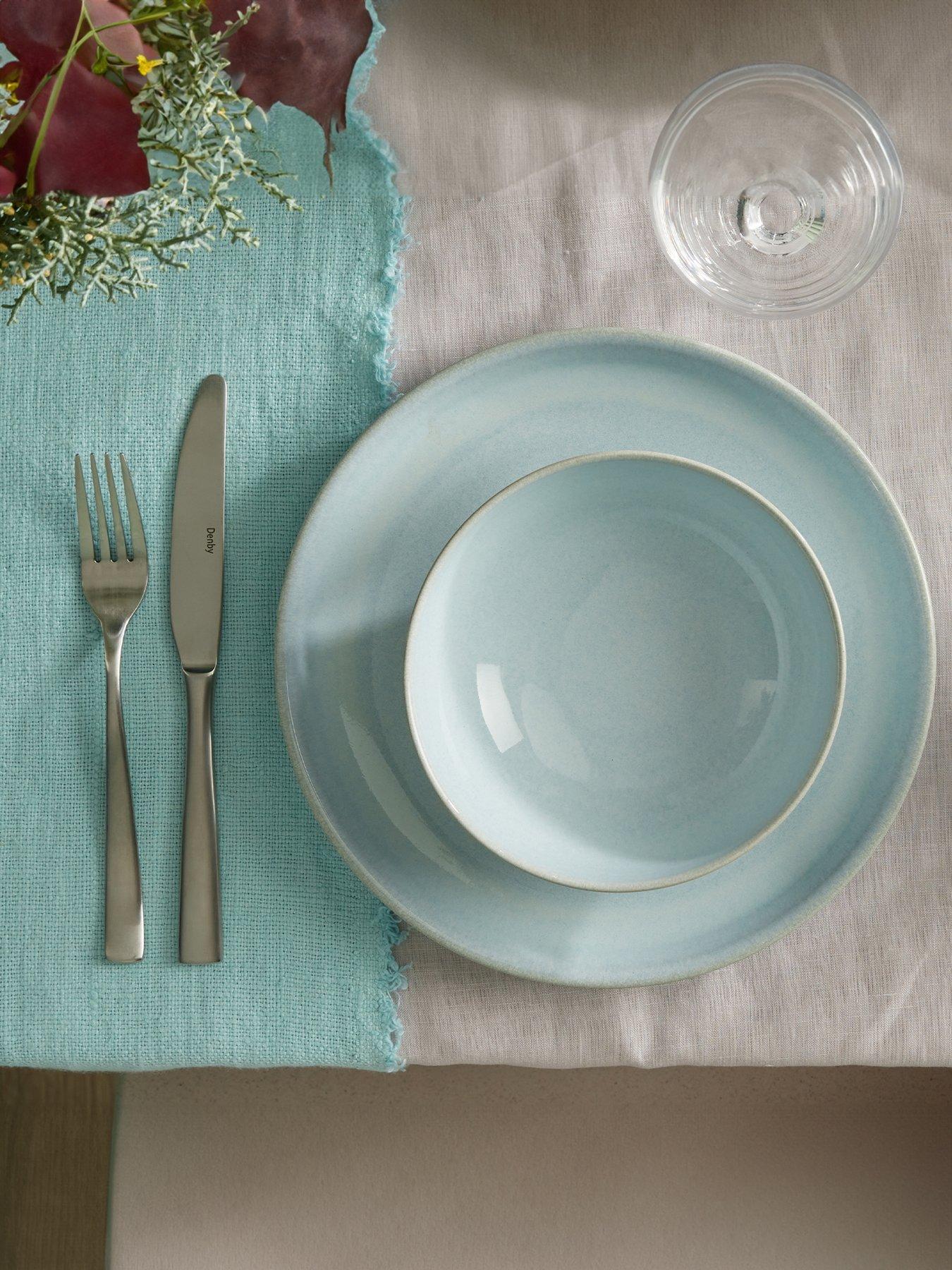 Denby Elements Set of 4 Coupe Dinner Plates in Jade Light Green